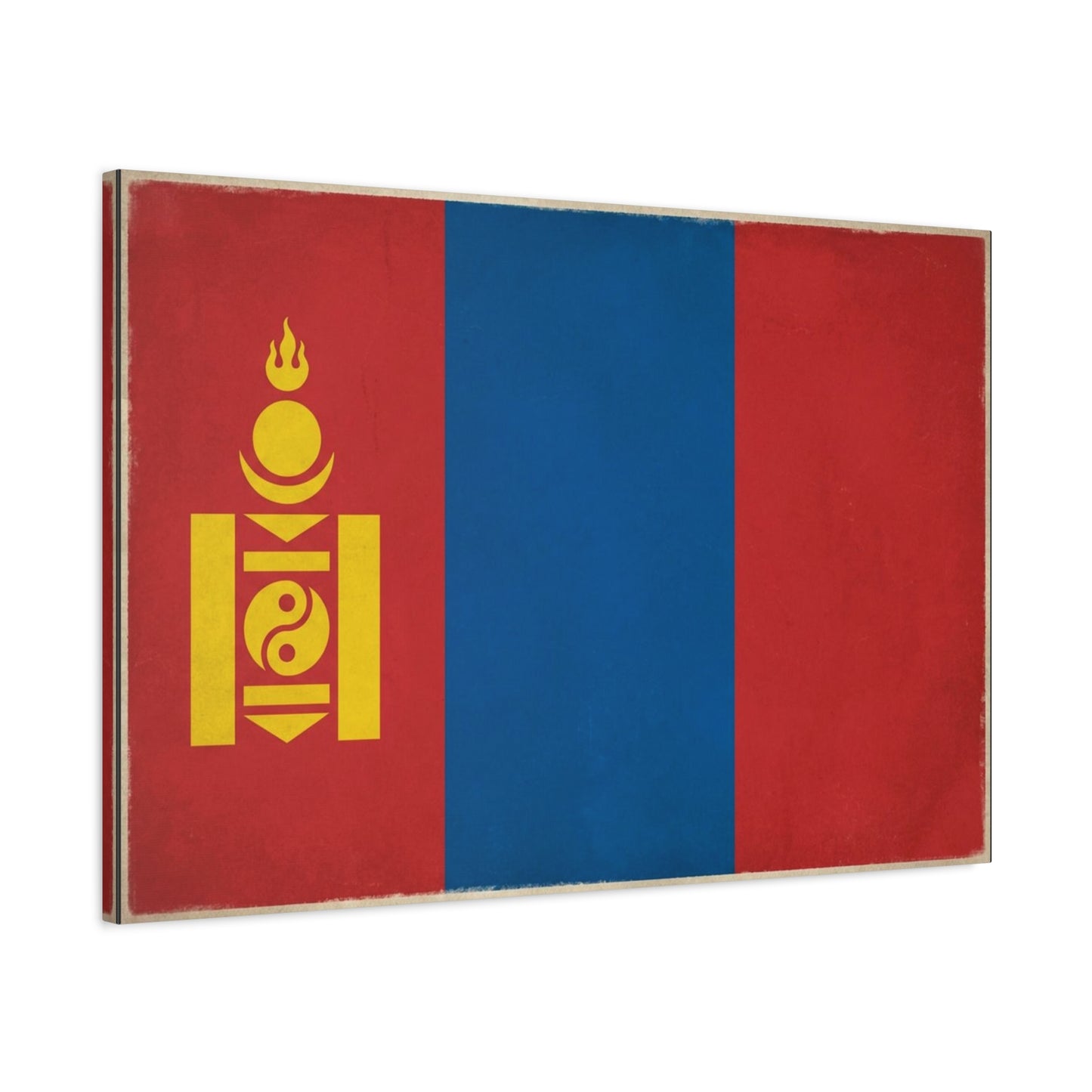 Mongolia Flag Canvas Wall Art - Vintage Mongolian Banner Print, Red Blue Soyombo Design - Patriotic Traditional Style - Living Room Wall Decor, Office Art - Bedroom Home Decoration - Ready to Hang