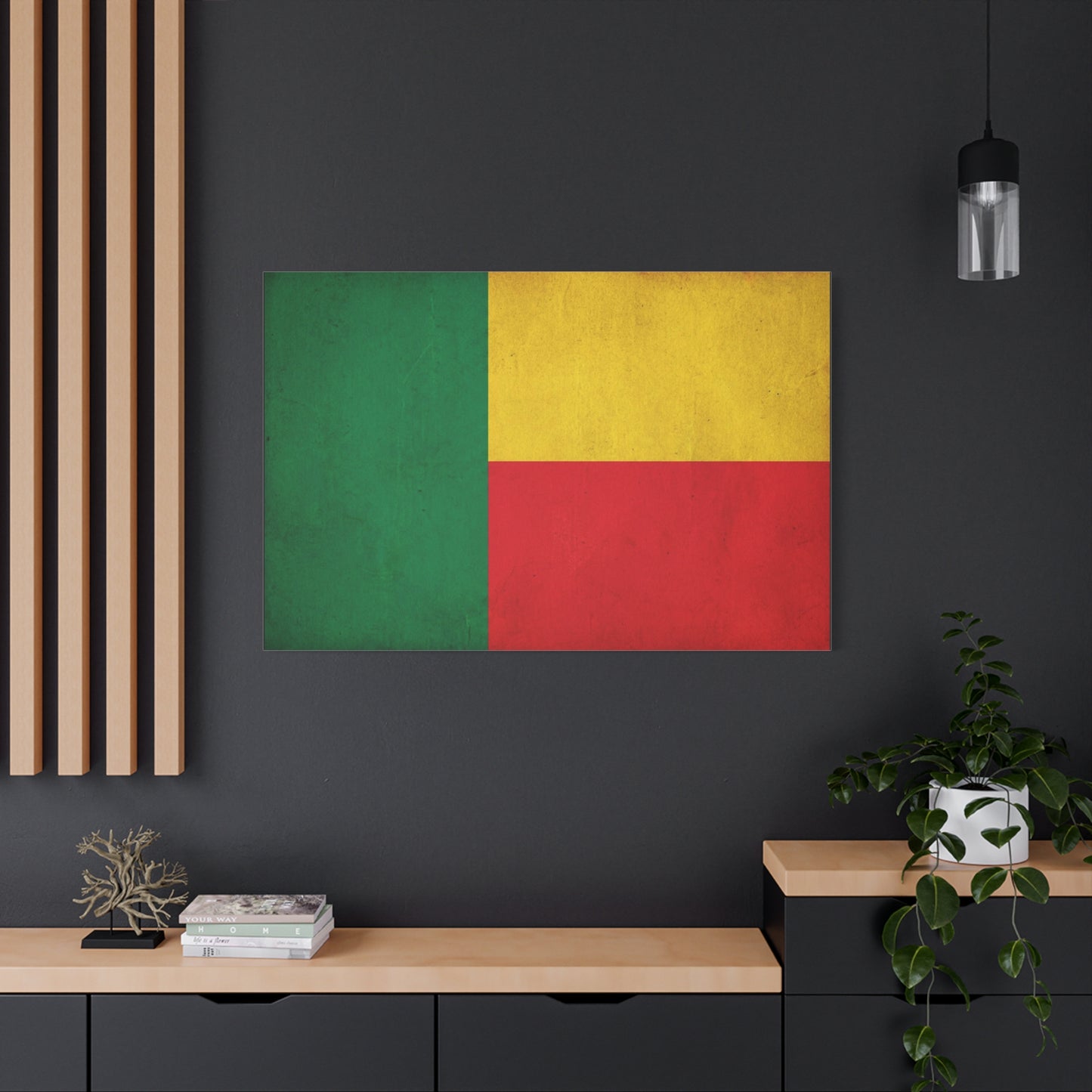 Benin Flag Canvas Wall Art - Vintage National Flag Print, Color Block Design - Matte Cotton Artwork - Cultural Pride Decor, Living Room Wall Decor, Office Art - Bedroom Home Decoration - Ready to Hang
