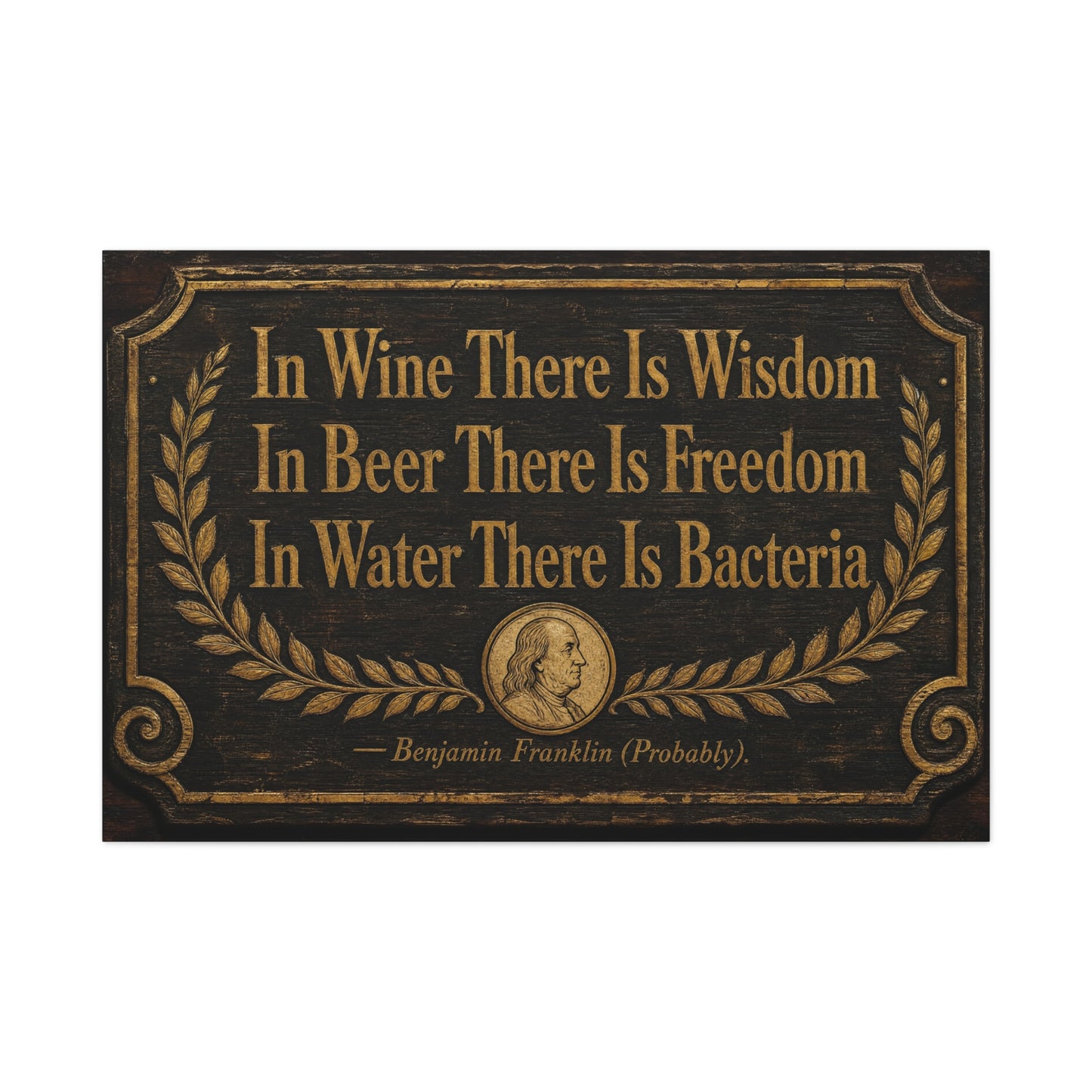 "In Wine There Is Wisdom In Beer There Is Freedom" Canvas Wall Art - Vintage Bar Quote Print, Rustic Tavern Style, Brown Gold Typography Decor, Home Bar - Office Wall Art - Cocktail Lounge Decor