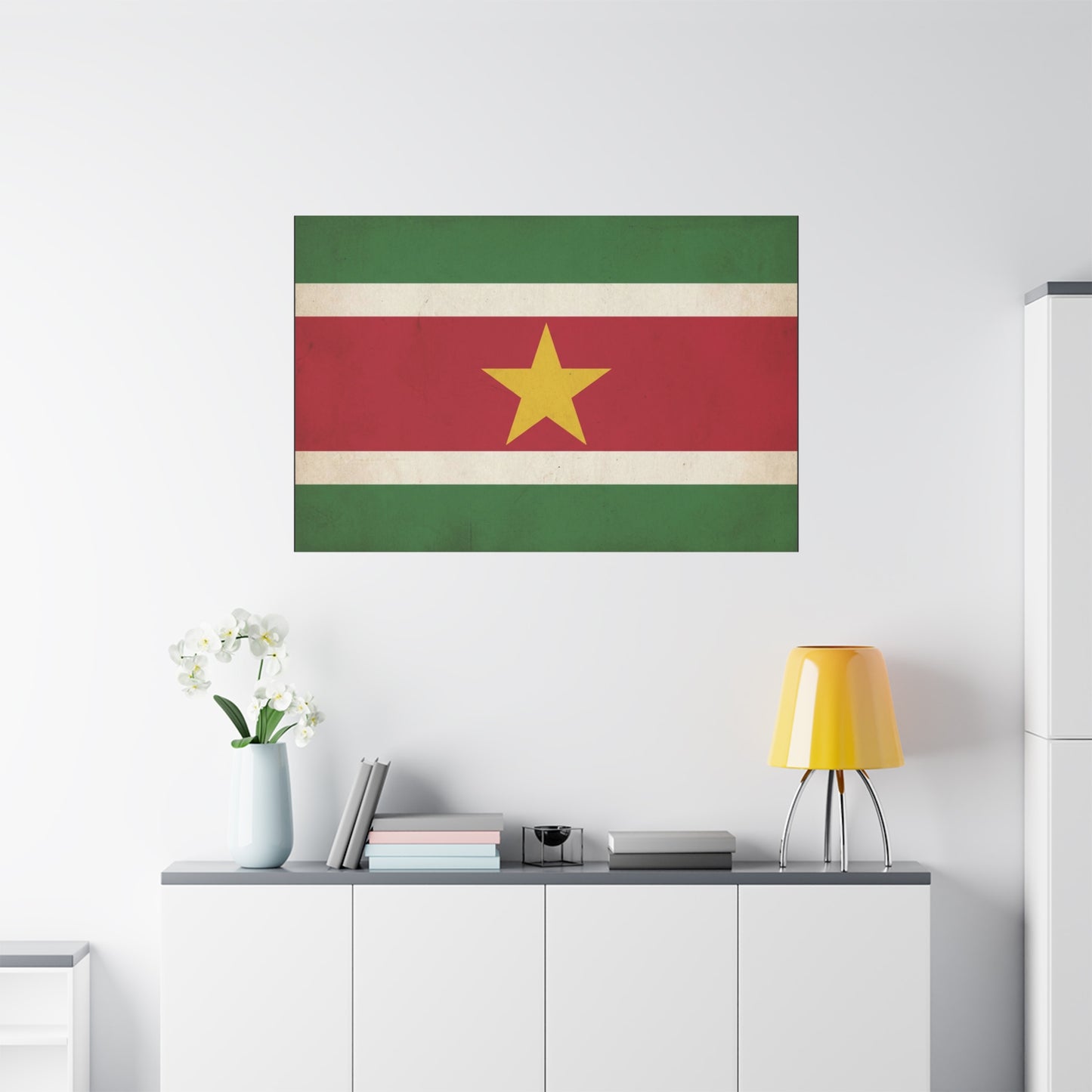 Suriname Flag Canvas Wall Art - Vintage Country Pride Decor, Retro National Banner Print - Green Red White Gold Star Design - Living Room Wall Decor - Bedroom Home Decoration - Bedroom Home Decoration