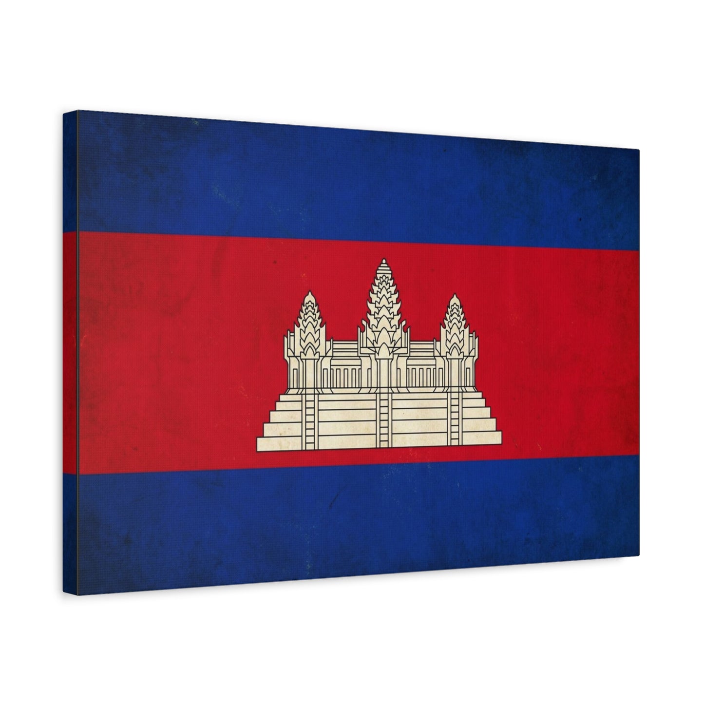 Cambodia Flag Canvas Wall Art - Khmer Temple Emblem Patriotic Print, Vintage National Decor - Textured Red Blue Banner Style - Living Room Wall Decor - Bedroom Home Decoration - Modern Farmhouse Style