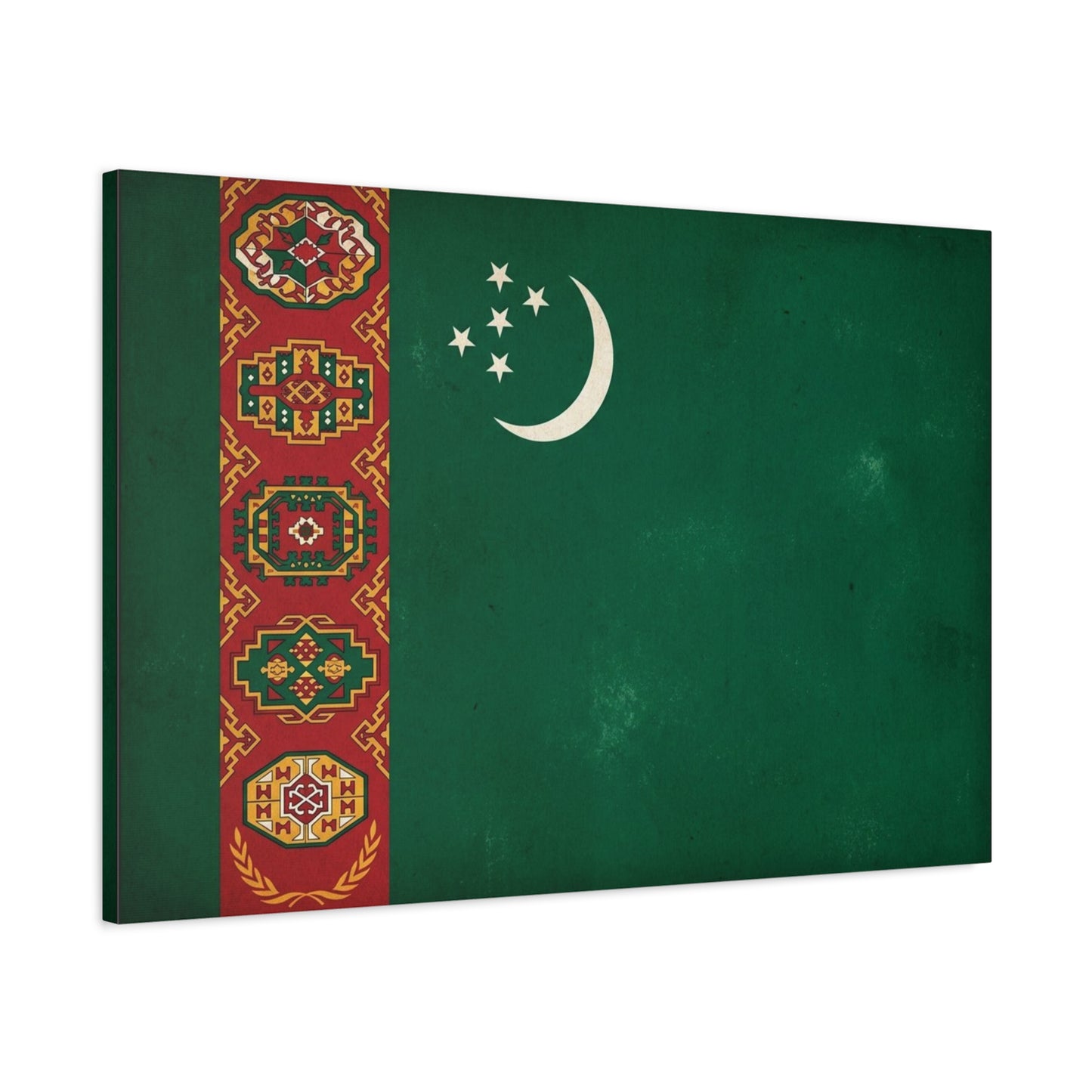 Turkmenistan Flag Canvas Wall Art - Vintage Nation Banner Print, Green Crescent Stars, Heritage Decor - Traditional Style - Living Room Wall Decor, Bedroom Home Decoration - Bedroom Home Decoration
