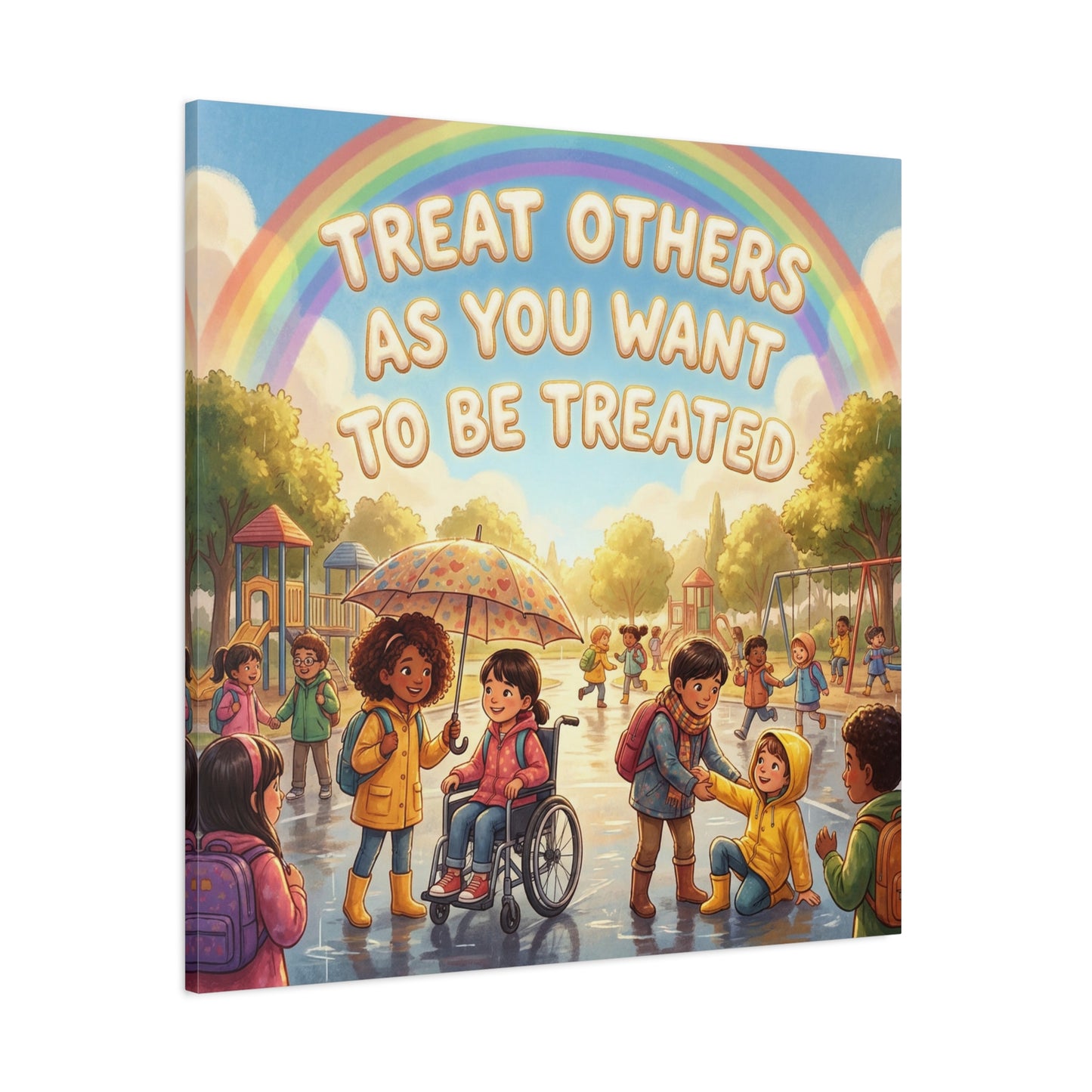 Kindness Quote Canvas Wall Art - Rainbow Playground Children Illustration Print - Inclusive Classroom Decor, Kids Room Wall Hanging, School Counselor Office Poster, Bohemian Nursery Accent