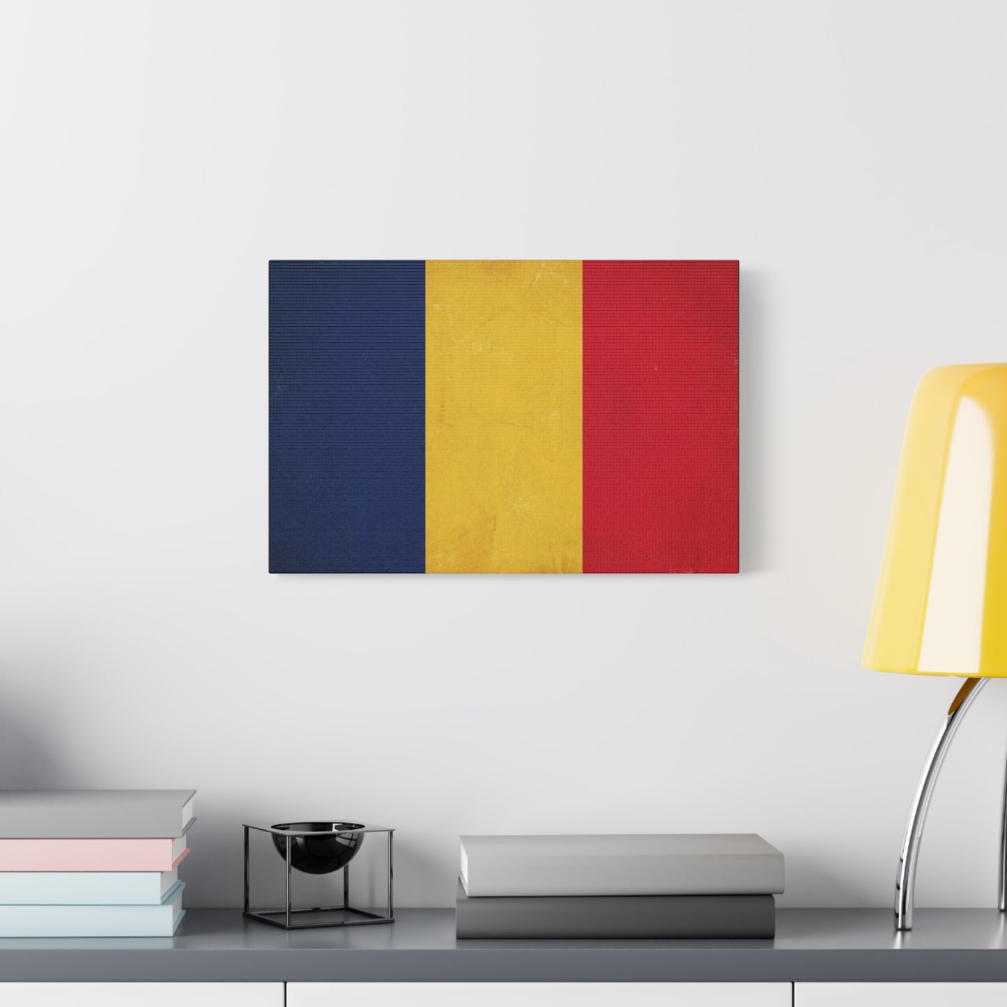 Romania Flag Canvas Wall Art - Vintage Tricolor Country Print, Blue Yellow Red Patriotic Decor - Minimalist Textured Artwork - Living Room Wall Decor - Bedroom Home Decoration - Modern Farmhouse Style