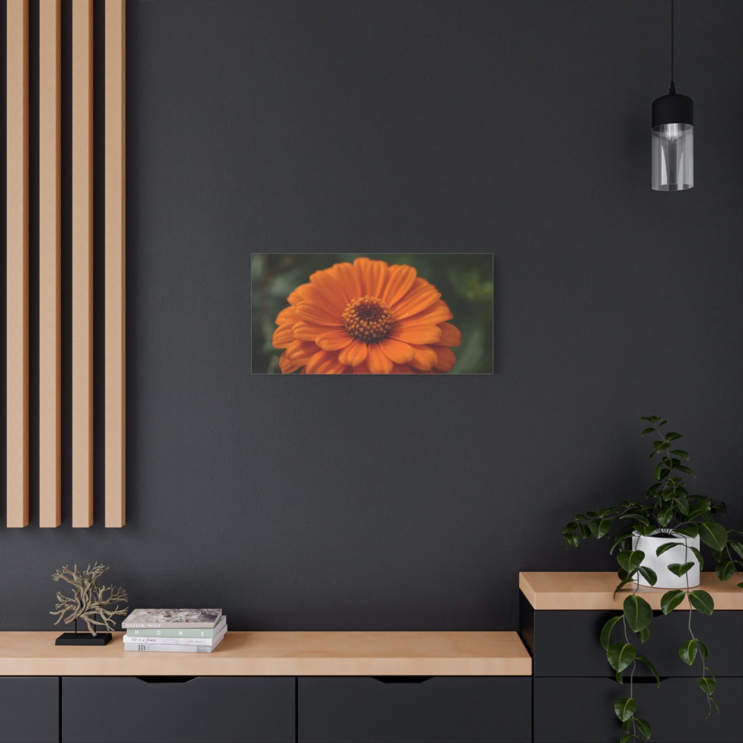 Orange Daisy Flower Canvas Wall Art - Botanical Macro Floral Art Print - Matte Cotton Canvas, Contemporary Nature Wall Decor - Bedroom Home Decoration, Living Room Accent - Ready to Hang
