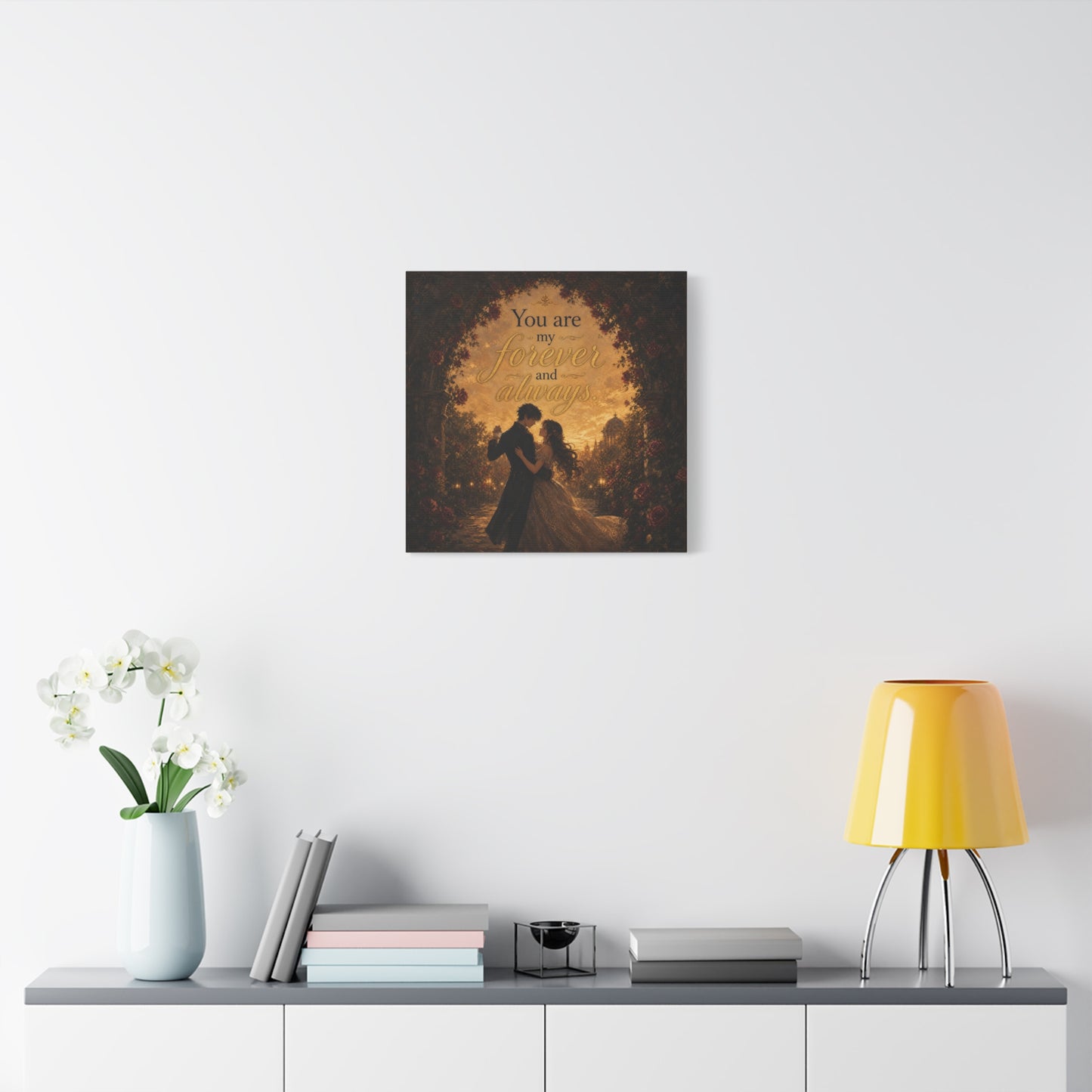 "You Are My Forever And Always." Romantic Couple Canvas Wall Art - Vintage Rose Arch Sunset Quote Print - Bedroom Home Decoration - Living Room Wall Decor - Bedroom Home Decoration - Ready to Hang
