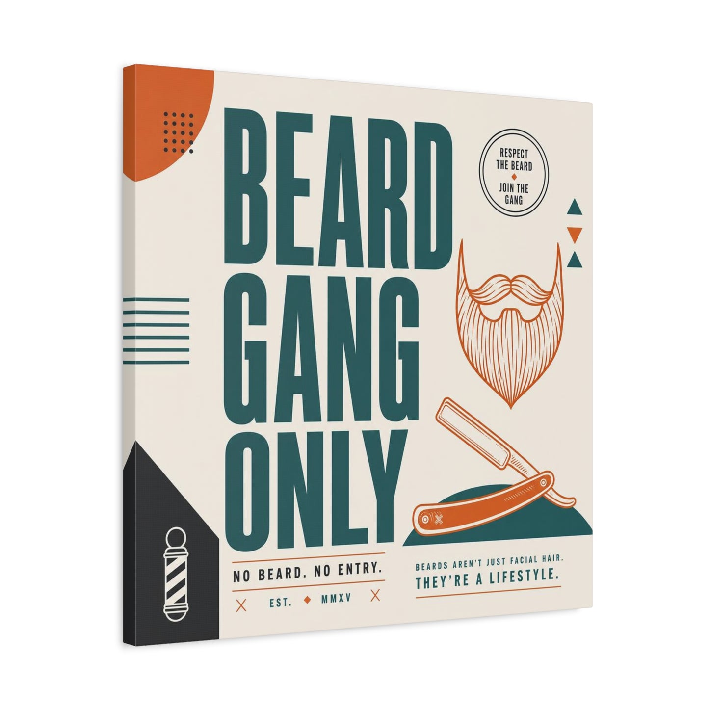 "Beard Gang Only" Typography Canvas Wall Art - Barber Beard Quote Print, Vintage Modern Style - Barbershop Wall Decor, Workspace Accent, Retro Illustration Canvas - Reception Area Decor