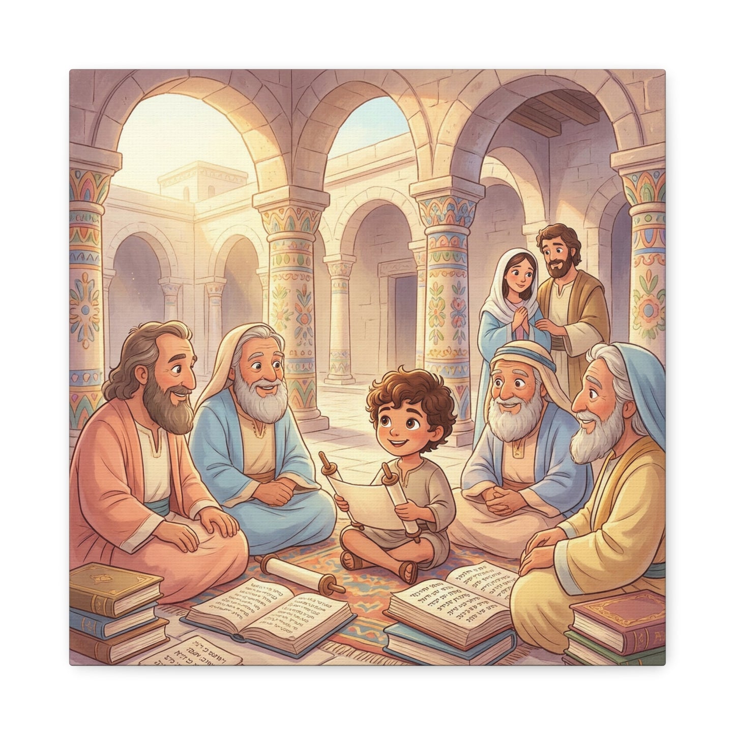 Young Jesus Teaching In Temple Canvas Wall Art - Biblical Child Scripture Scene, Cotton Print - Traditional Religious Decor For Nursery, Bedroom, Sunday School, Living Room Home Accent - Ready to Hang
