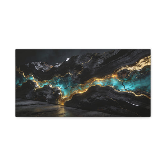 Abstract Black Gold Teal Canvas Wall Art - Modern Geode Marble Flow Design - Matte Cotton Art Print - Contemporary Living Room Wall Decor, Office Wall Art, Bedroom Decoration - Bedroom Home Decoration