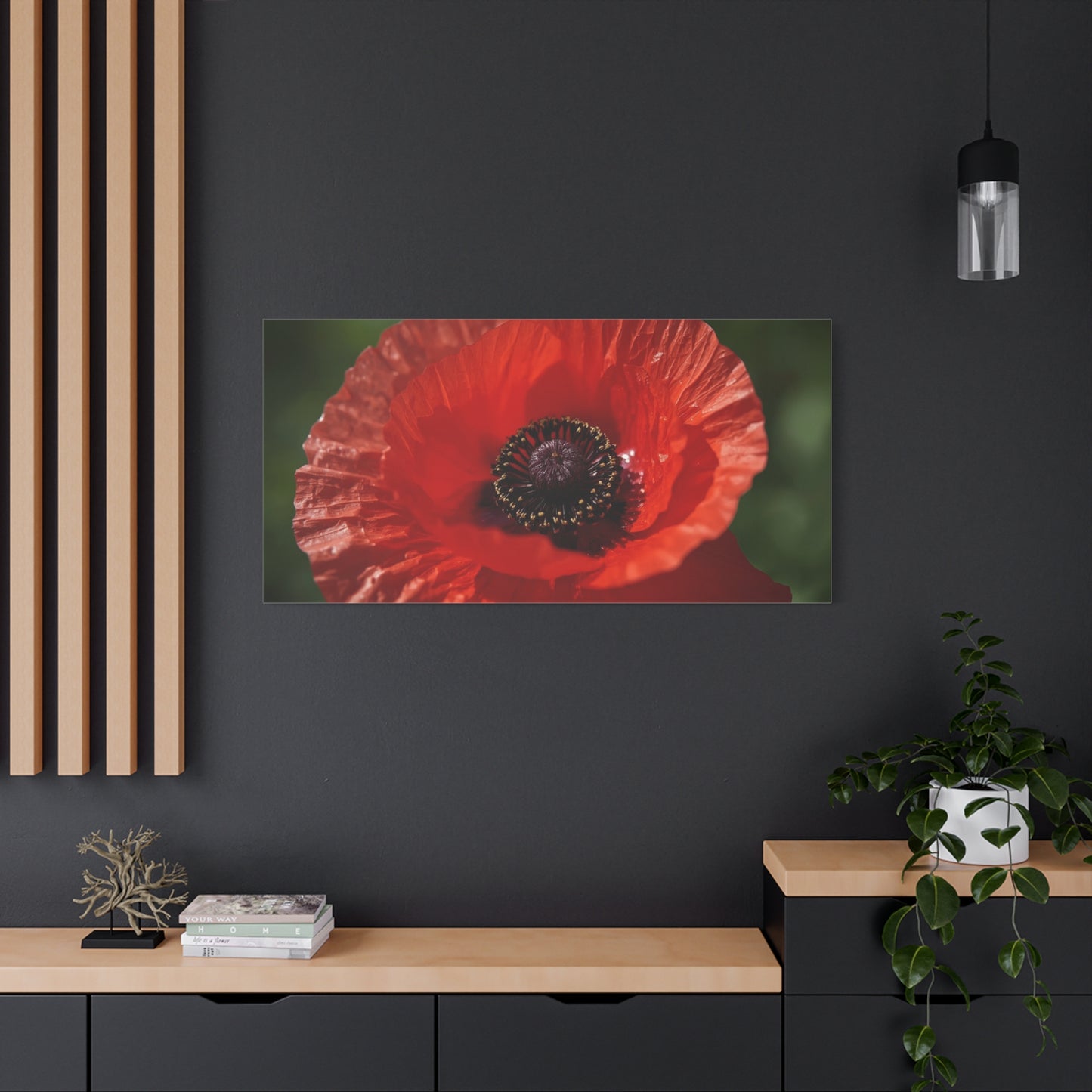Red Poppy Flower Canvas Wall Art - Macro Botanical Art Print, Floral Nature Decor - Matte Cotton Canvas Print - Contemporary Style, Living Room Wall Decor, Bedroom Home Accent - Ready to Hang