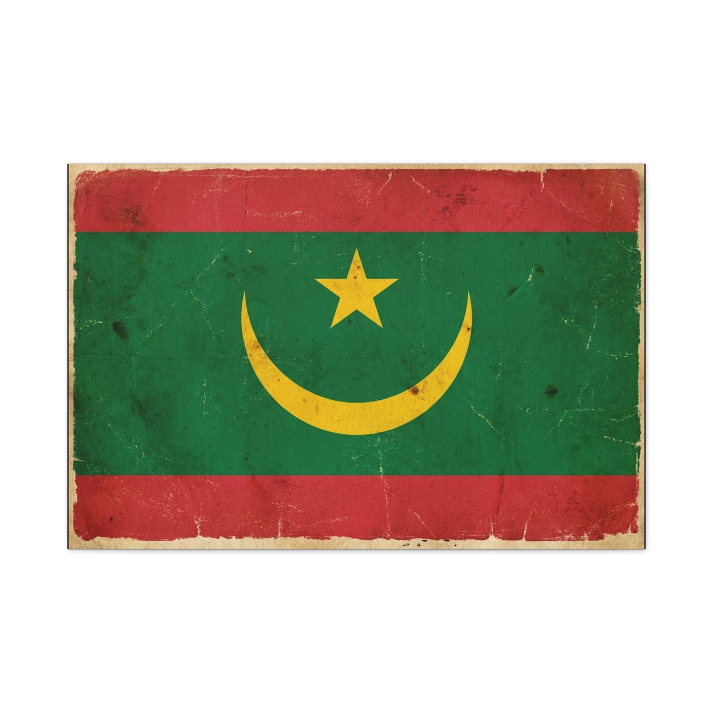 Mauritania Flag Canvas Wall Art - Vintage Crescent Star Country Print - Distressed Green Red Gold Design - Cultural Pride Decor For Living Room - Bedroom Home Decoration - Living Room Wall Decor