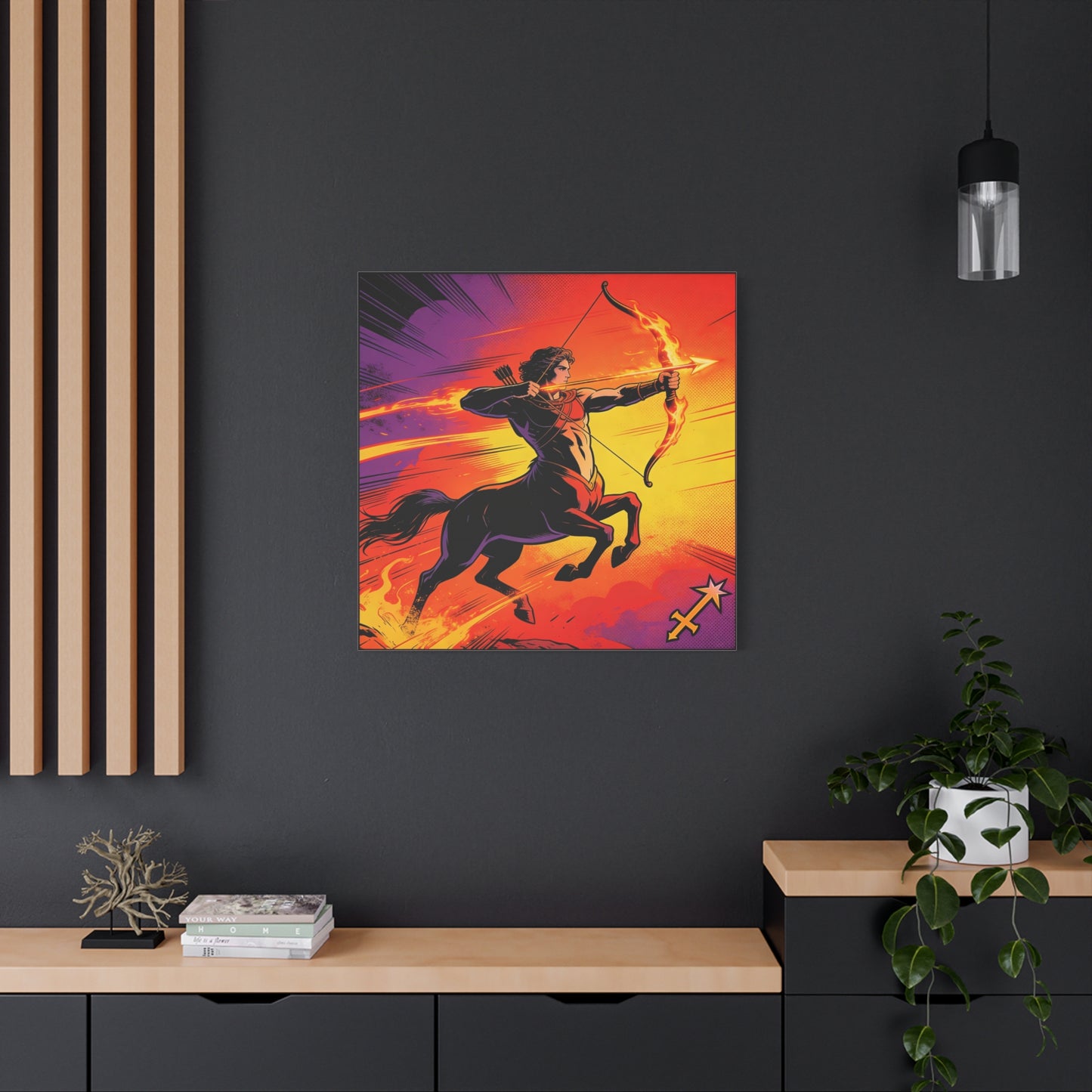 Sagittarius Centaur Archer Canvas Wall Art - Fiery Zodiac Illustration, Bold Mythology Decor - Matte Canvas Print, Modern Pop Art Style - Bedroom Home Decoration, Office Wall Decor - Ready to Hang