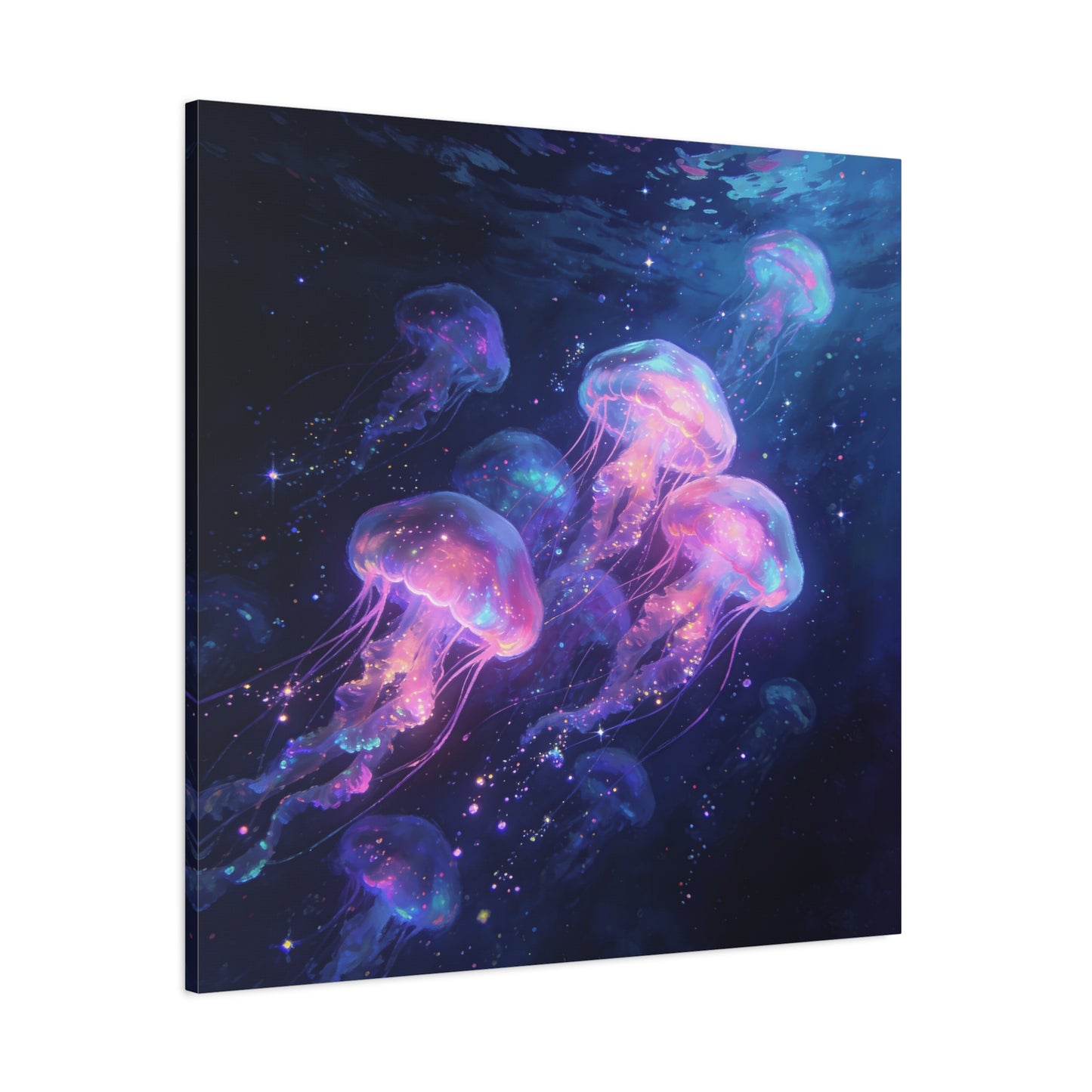 Glowing Jellyfish Canvas Wall Art - Ocean Fantasy Sea Life Decor, Luminous Pink Blue Artwork - Matte Canvas Print, Contemporary Style - Bedroom Wall Decor, Meditation Space Accent - Ready to Hang