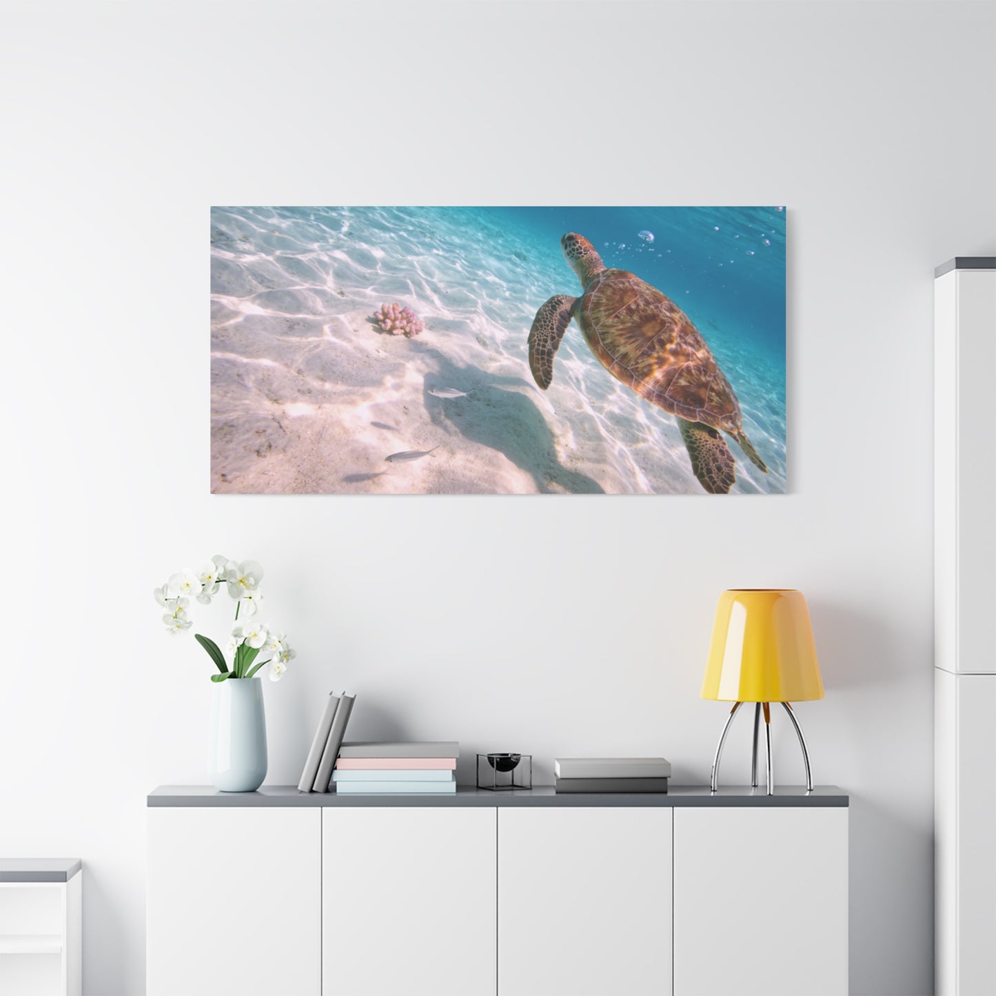 Sea Turtle Canvas Wall Art - Underwater Ocean Art Print, Coastal Beach Decor, Cotton Canvas Print, Serene Blue Seascape, Living Room Wall Decor, Bedroom Home Decoration - Bedroom Home Decoration