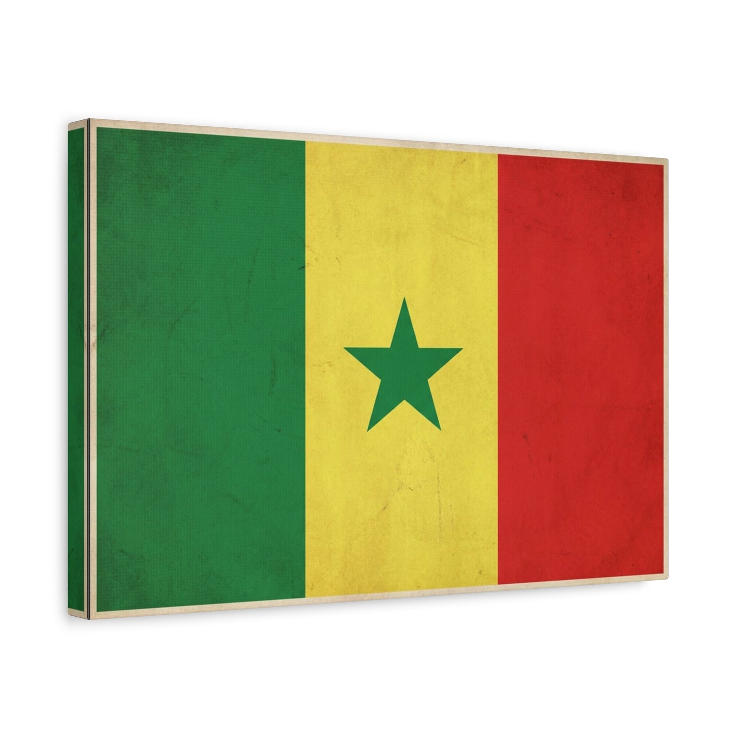 Senegal Flag Canvas Wall Art - Vintage National Pride Decor, Green Yellow Red Star Print - Cultural Heritage Style, Living Room Wall Decor, Bedroom Home Decoration - Ready to Hang - Ready to Hang