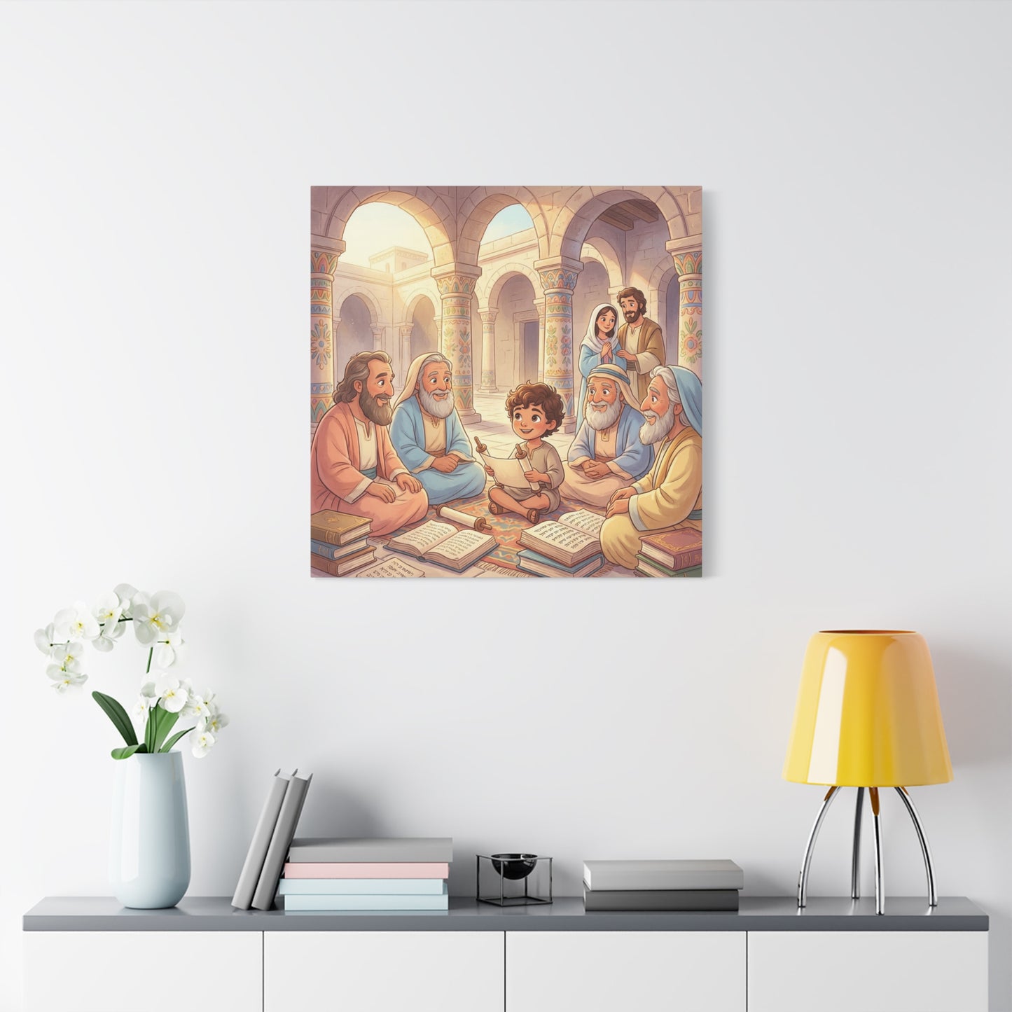 Young Jesus Teaching In Temple Canvas Wall Art - Biblical Child Scripture Scene, Cotton Print - Traditional Religious Decor For Nursery, Bedroom, Sunday School, Living Room Home Accent - Ready to Hang