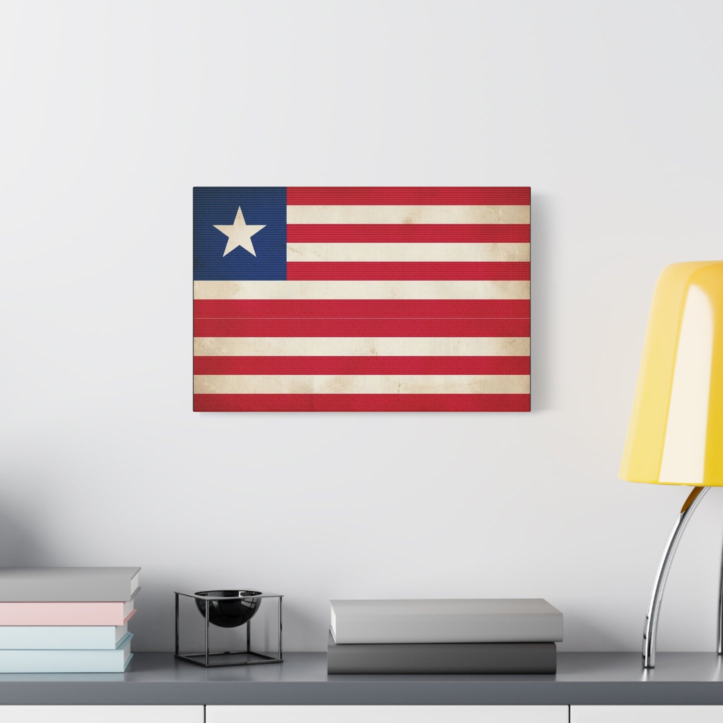 Liberia Flag Canvas Wall Art - Vintage Patriotic Print, Distressed Red White Blue Banner - Matte Cotton Artwork - Living Room Wall Decor, Office Art, Study Room Accent Style - Bedroom Home Decoration