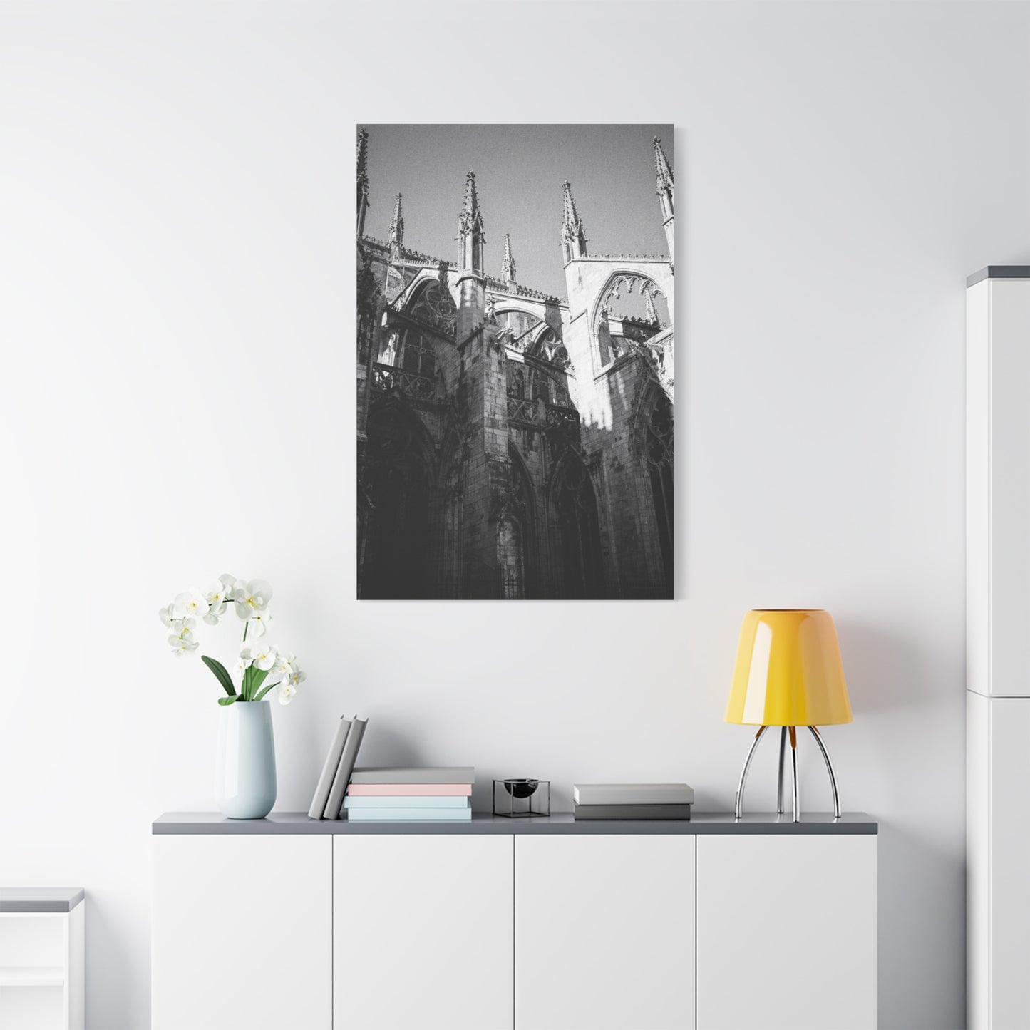 Gothic Cathedral Architecture Canvas Wall Art - Black And White Art Print - Vintage Stone Arches, Spires - Moody Traditional Style - Living Room Wall Decor Office Art - Modern Farmhouse Style