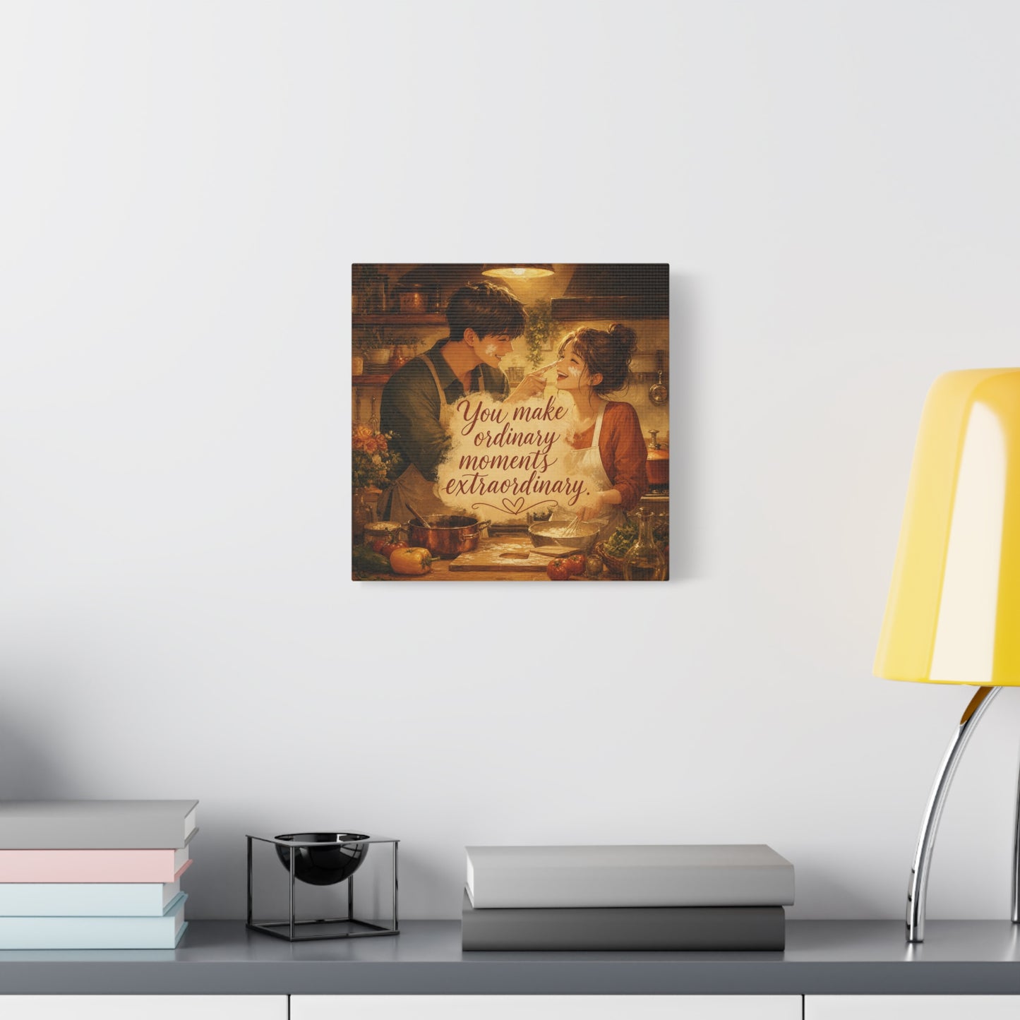 "You Make Ordinary Moments Extraordinary" Couple Canvas Wall Art - Romantic Kitchen Scene, Warm Vintage Illustration Print - Cozy Living Room Decor, Farmhouse Home Accent - Living Room Wall Decor