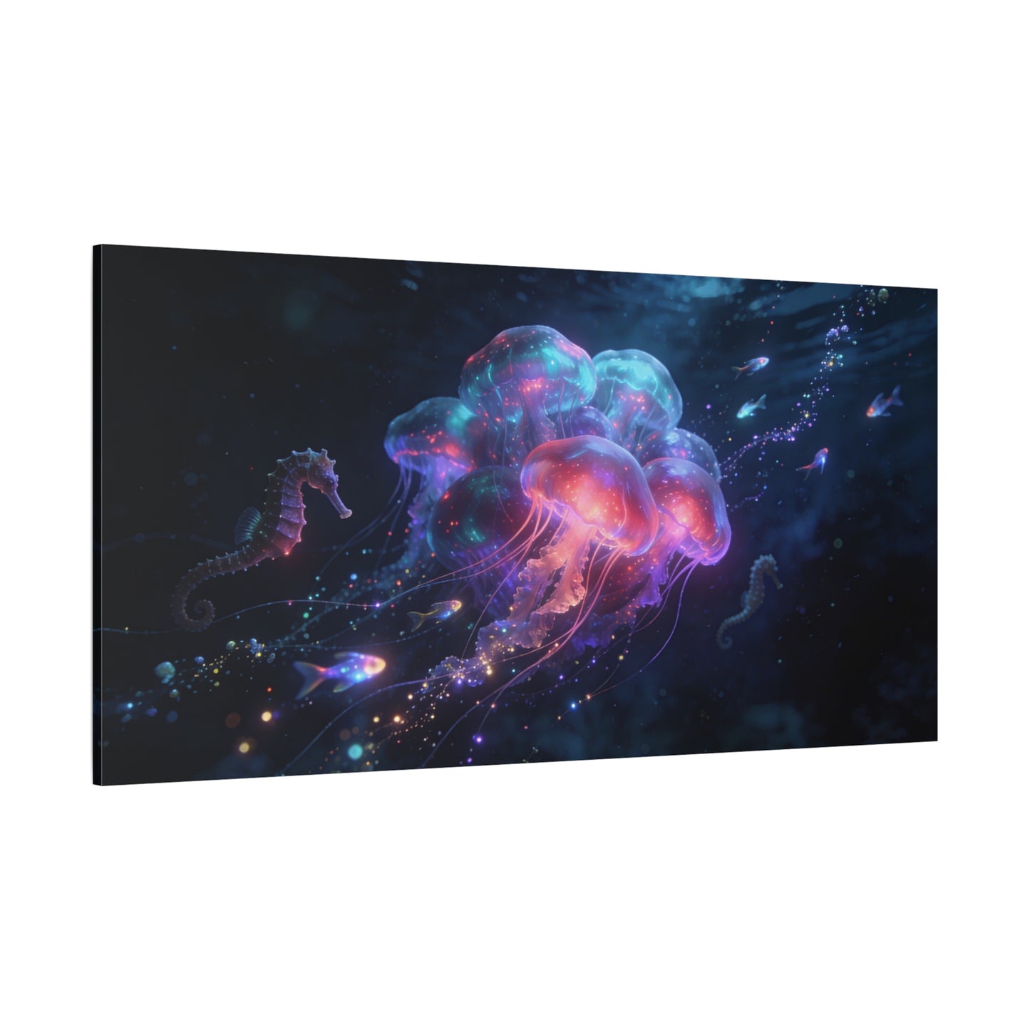 Glowing Jellyfish Canvas Wall Art - Luminous Underwater Sea Life, capiz shells wall decor - Dreamy Ocean Fantasy Cotton Canvas Print - Contemporary Bedroom Living Room Decor - Bedroom Home Decoration