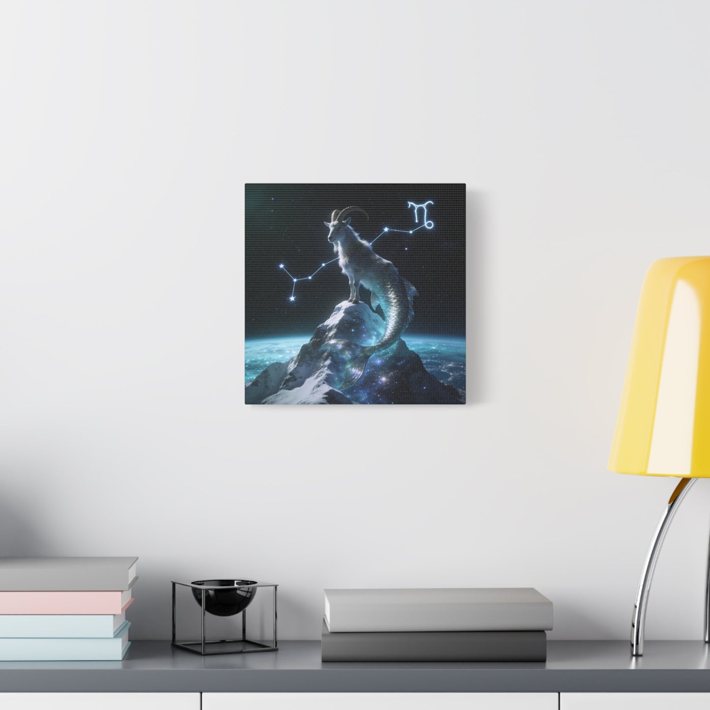 Capricorn Zodiac Canvas Wall Art - Celestial Sea Goat Constellation, Surreal Night Sky, Matte Canvas Print, Modern Fantasy Style, Bedroom Home Decoration, Office Wall Decor Accent - Ready to Hang