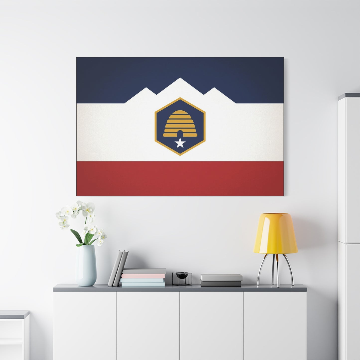 Acadia Flag Canvas Wall Art - Maine State Pride Print, Blue White Red Emblem Design - Minimalist Geometric Style - Living Room Decor, Office Wall Hanging - Bedroom Home Decoration - Ready to Hang