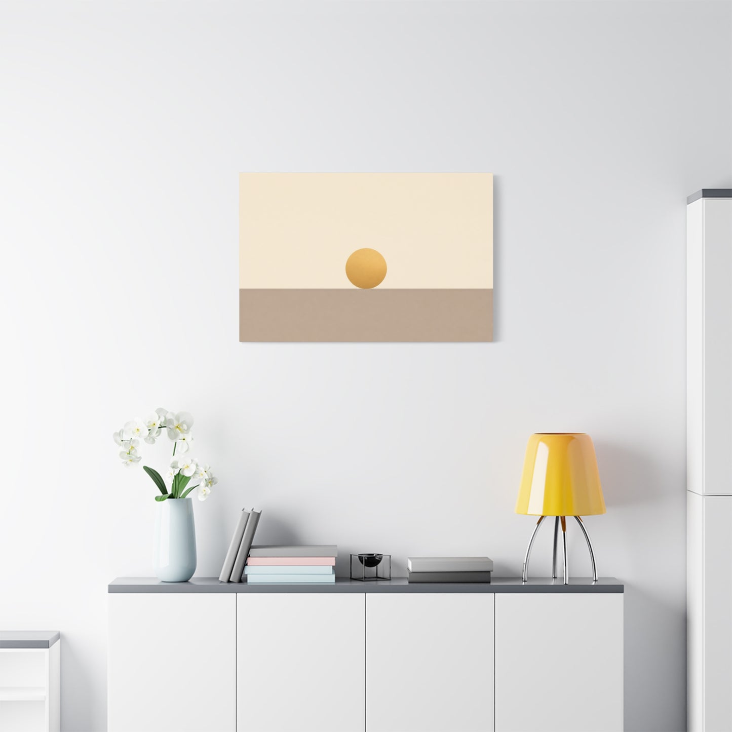 Minimalist Sun Horizon Canvas Wall Art - Abstract Geometric Desert Landscape Print - Neutral Beige And Gold - Contemporary Living Room Decor, Bedroom Home Decoration, Office Accent - Office Wall Art