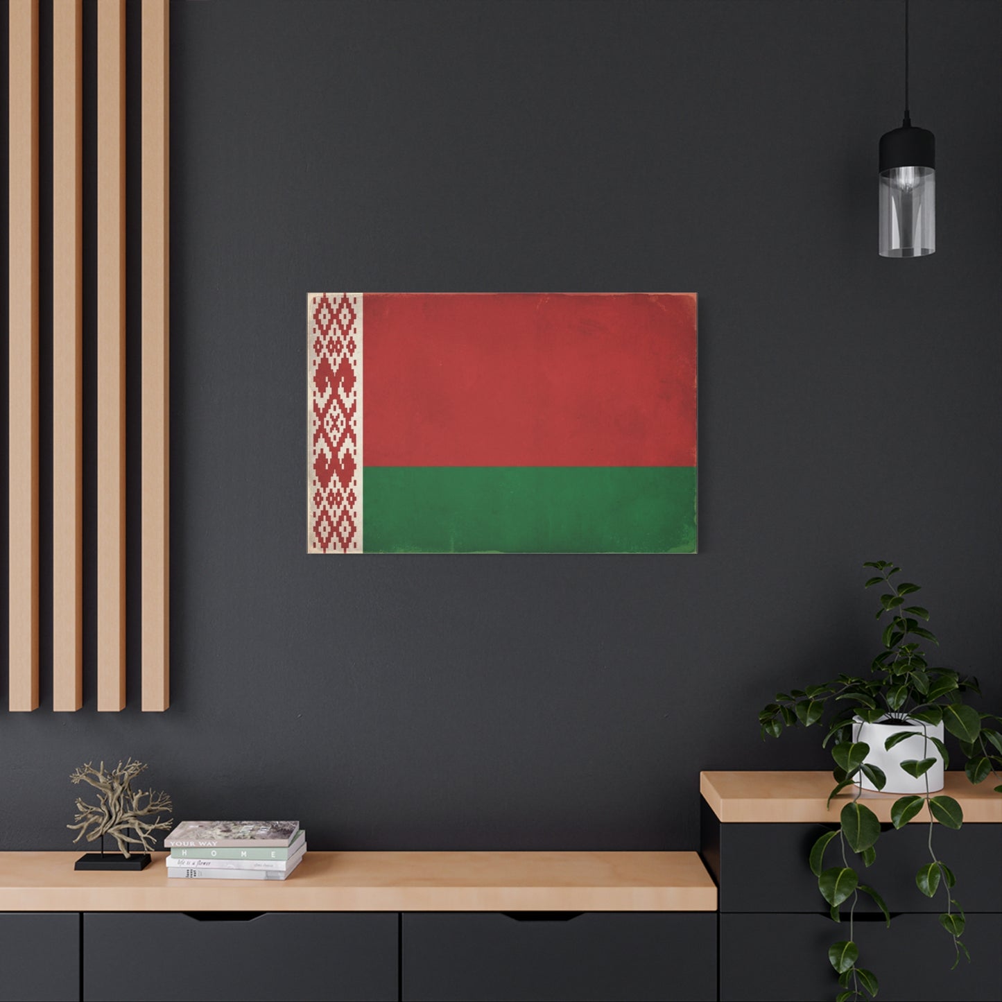 Belarus Flag Canvas Wall Art - Vintage Red Green National Banner Print, Patriotic Eastern Europe Decor - Textured Minimalist Style - Living Room Wall Decor - Modern Farmhouse Style - Ready to Hang