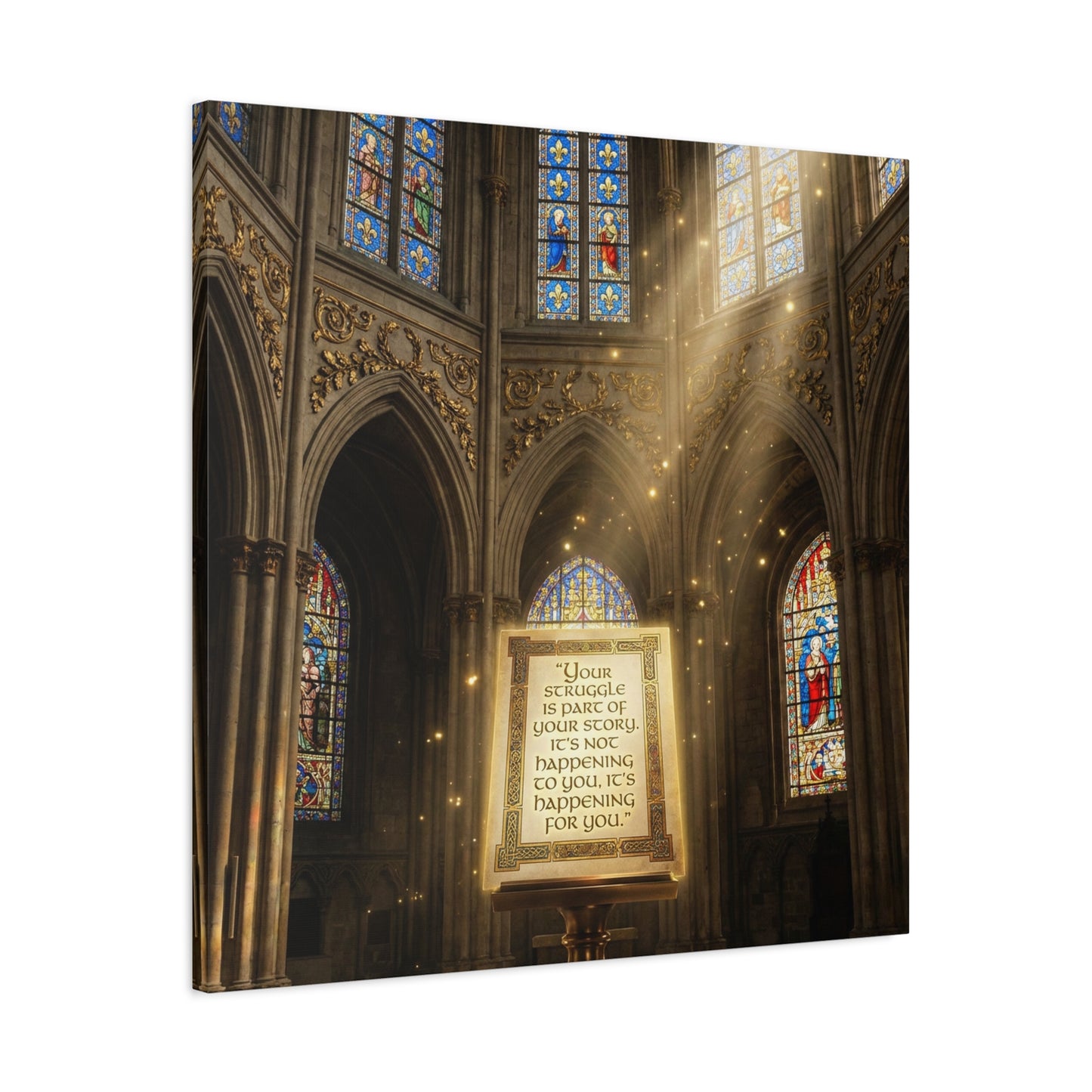 "Your Struggle Is Part Of Your Story" Canvas Wall Art - Gothic Cathedral Stained Glass Inspirational Quote Print - Matte Cotton Decor - Living Room Bedroom Office Christian Home Decoration