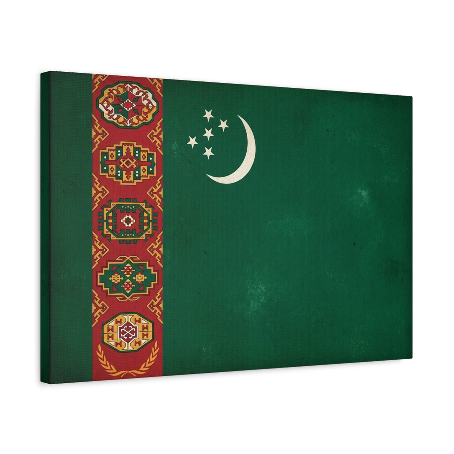 Turkmenistan Flag Canvas Wall Art - Vintage Nation Banner Print, Green Crescent Stars, Heritage Decor - Traditional Style - Living Room Wall Decor, Bedroom Home Decoration - Bedroom Home Decoration