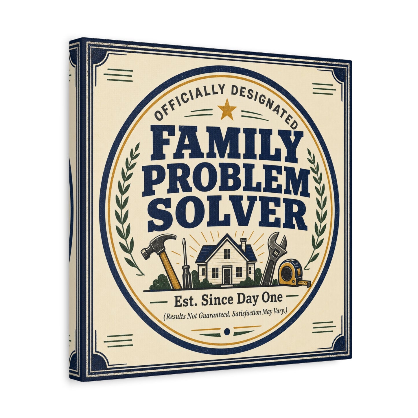 "Officially Designated Family Problem Solver" Canvas Wall Art - Vintage Typography Home Sign, Rustic Farmhouse Style, Humorous Quote Print, Living Room Wall Decor - Ready to Hang - Ready to Hang