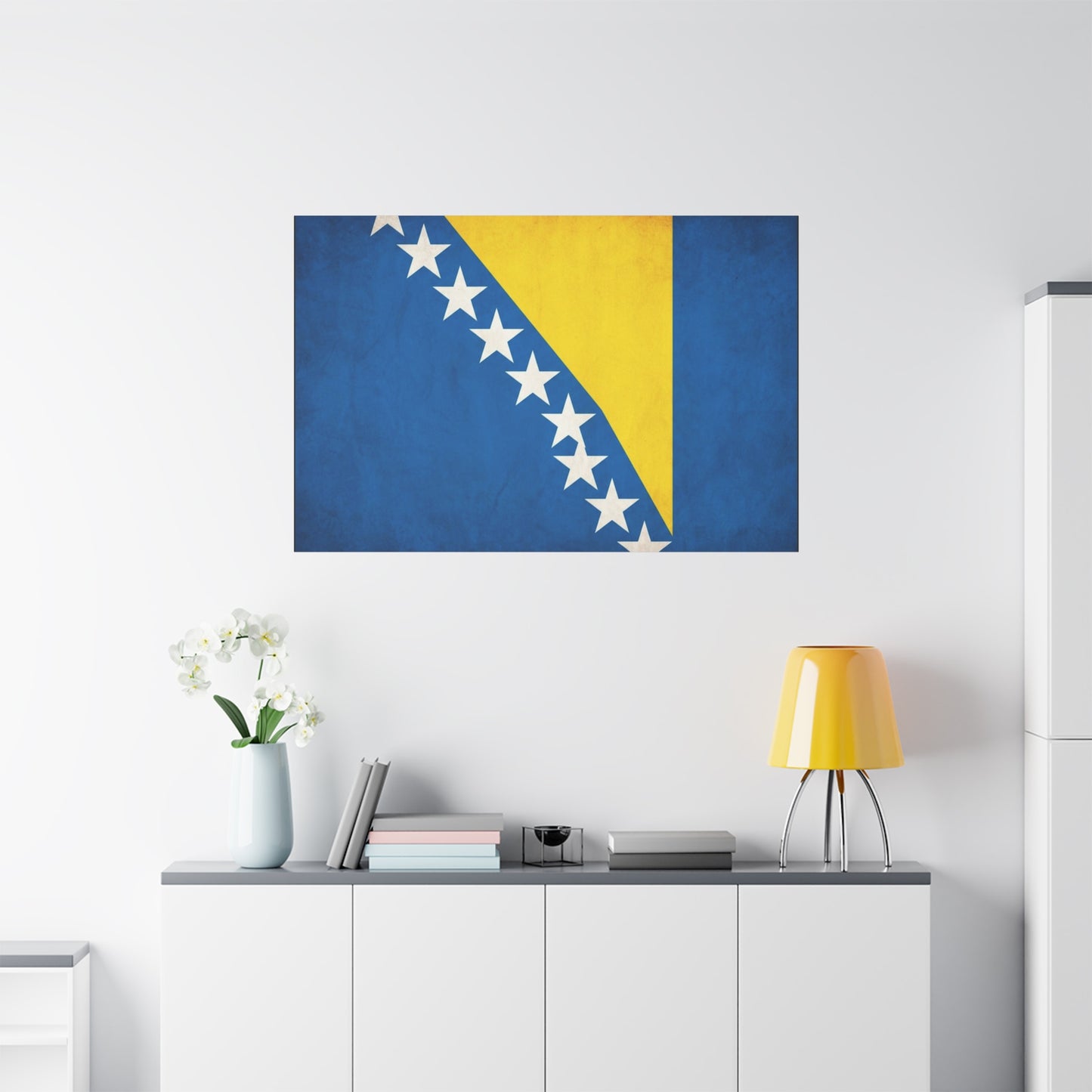 Bosnia And Herzegovina Flag Canvas Wall Art - Blue Yellow White Star Banner Print - Vintage Patriotic Decor - Living Room Wall Decor, Bedroom Home Decoration, Dorm Accent - Bedroom Home Decoration