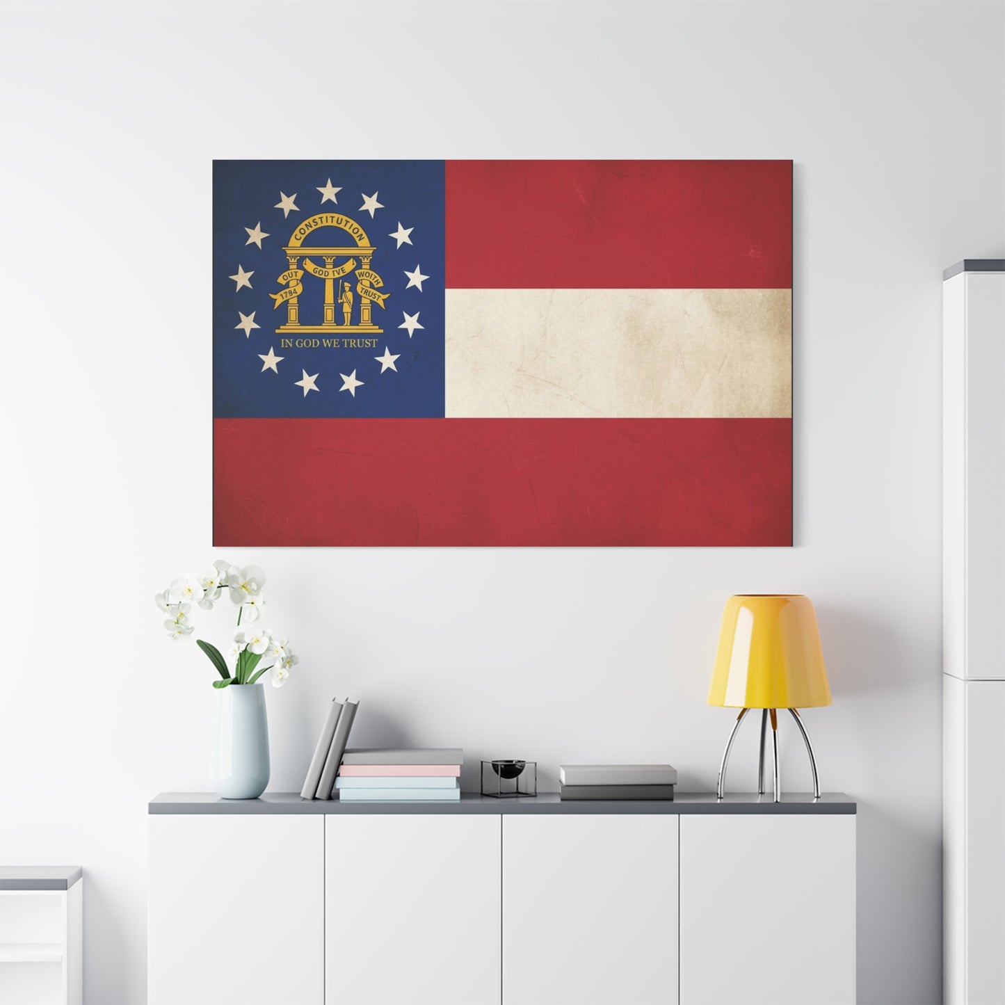"In God We Trust" Georgia State Flag Canvas Wall Art - Vintage Patriotic Flag Print, Rustic Americana Decor, Georgia Pride Home Decoration, Living Room Wall Decor - Ready to Hang - Ready to Hang