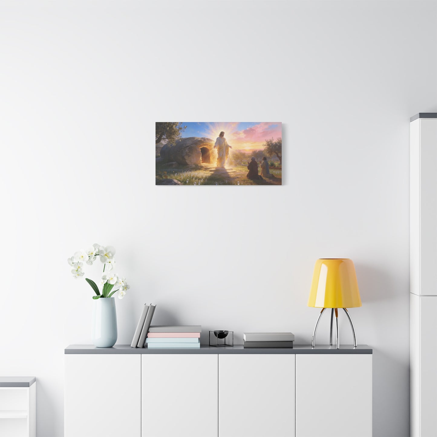 Resurrection Of Jesus Christ Canvas Wall Art - Empty Tomb Sunrise Christian Decor - Glowing Sacred Illustration, Traditional Style - Bedroom Wall Decor, Living Room Home Accent - Cozy Reading Nook Art