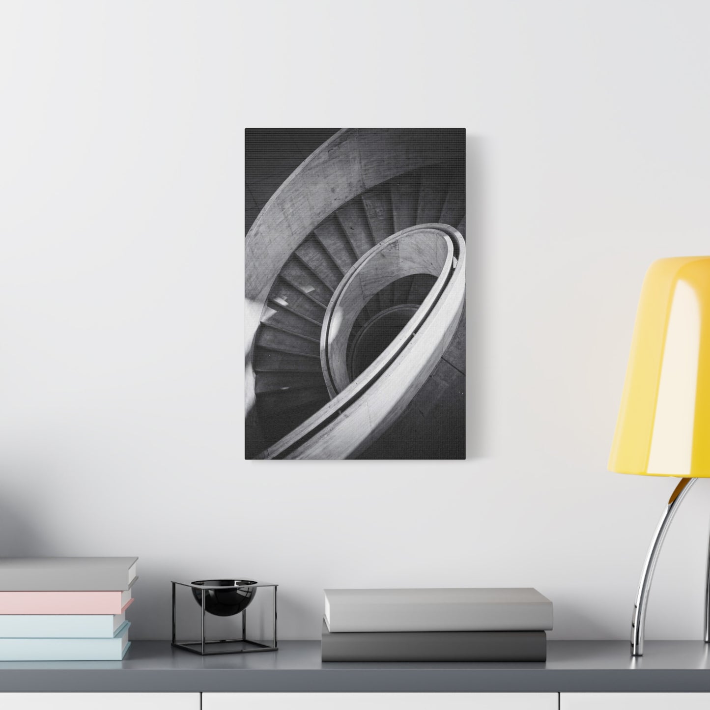 Black And White Spiral Staircase Canvas Wall Art - Architectural Art Print, Minimalist Modern Decor - Matte Cotton Canvas - Living Room Wall Decor, Home Office Accent - Bedroom Home Decoration