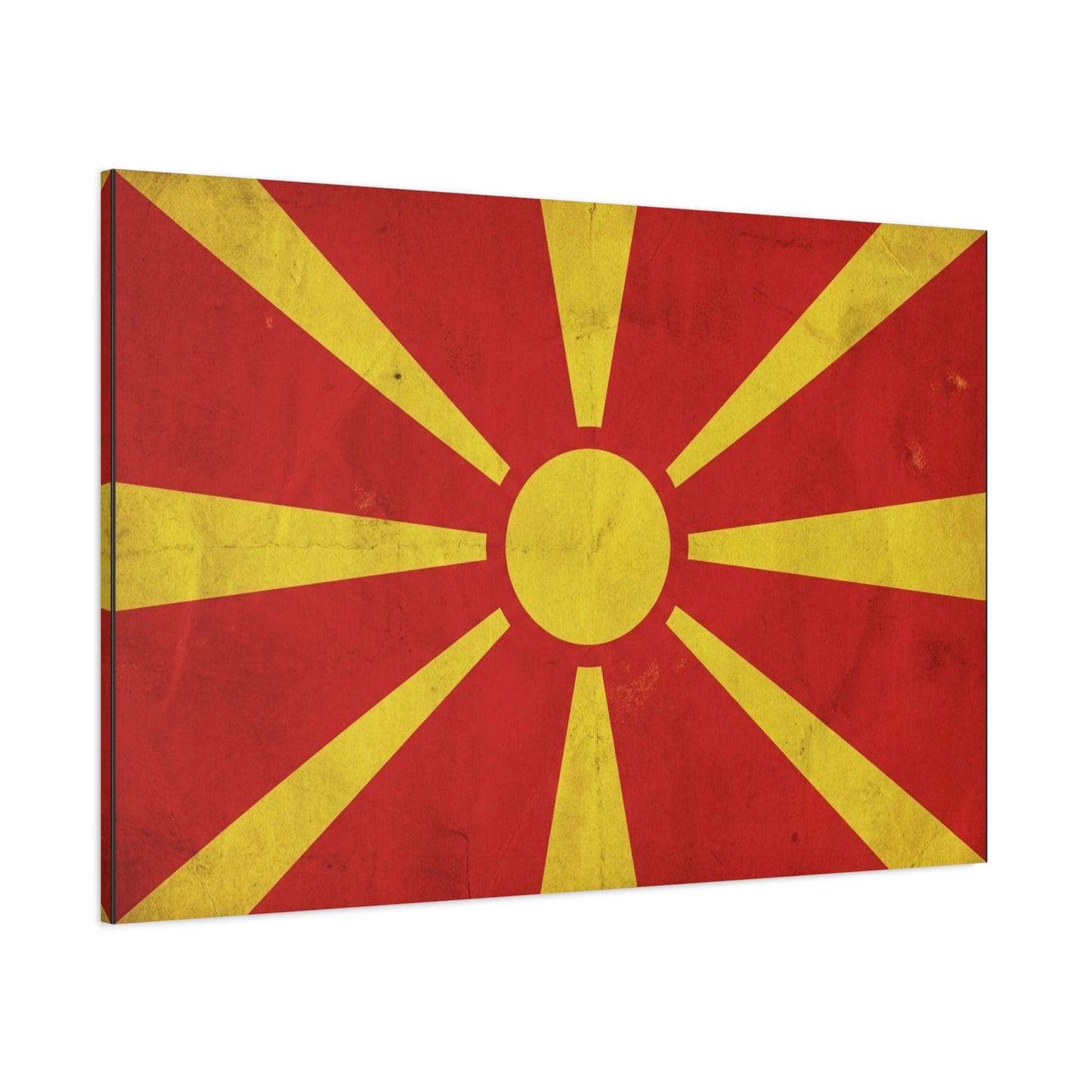 North Macedonia Flag Canvas Wall Art - Vintage Sunburst National Banner Print - Red And Yellow Patriotic Decor - Retro Country Pride Style - Living Room Wall Decor - Bedroom Home Decoration