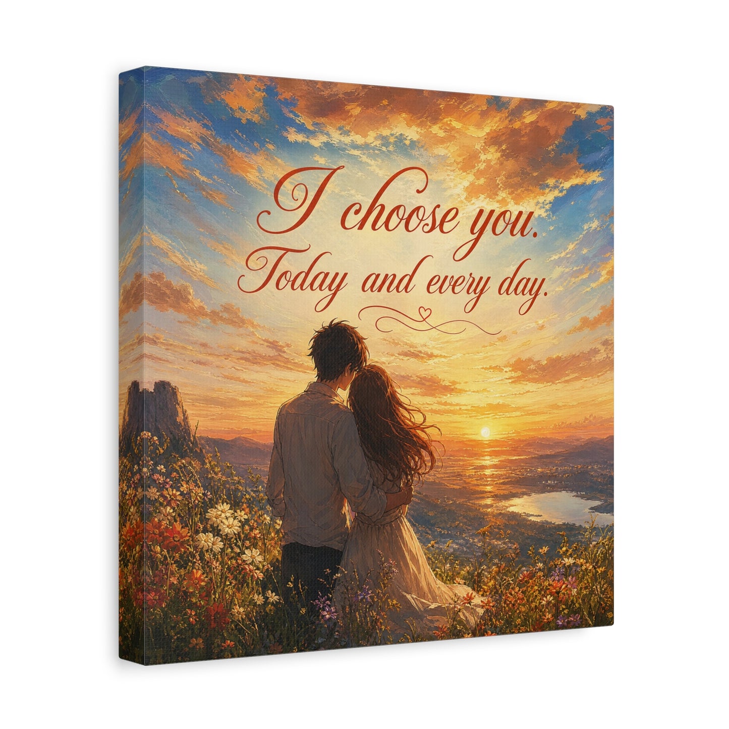 "I Choose You. Today And Every Day." Romantic Couple Canvas Wall Art - Sunset Love Quote Print, Golden Sky Landscape, Bedroom Wall Decor, Living Room Home Decoration - Ready to Hang - Ready to Hang