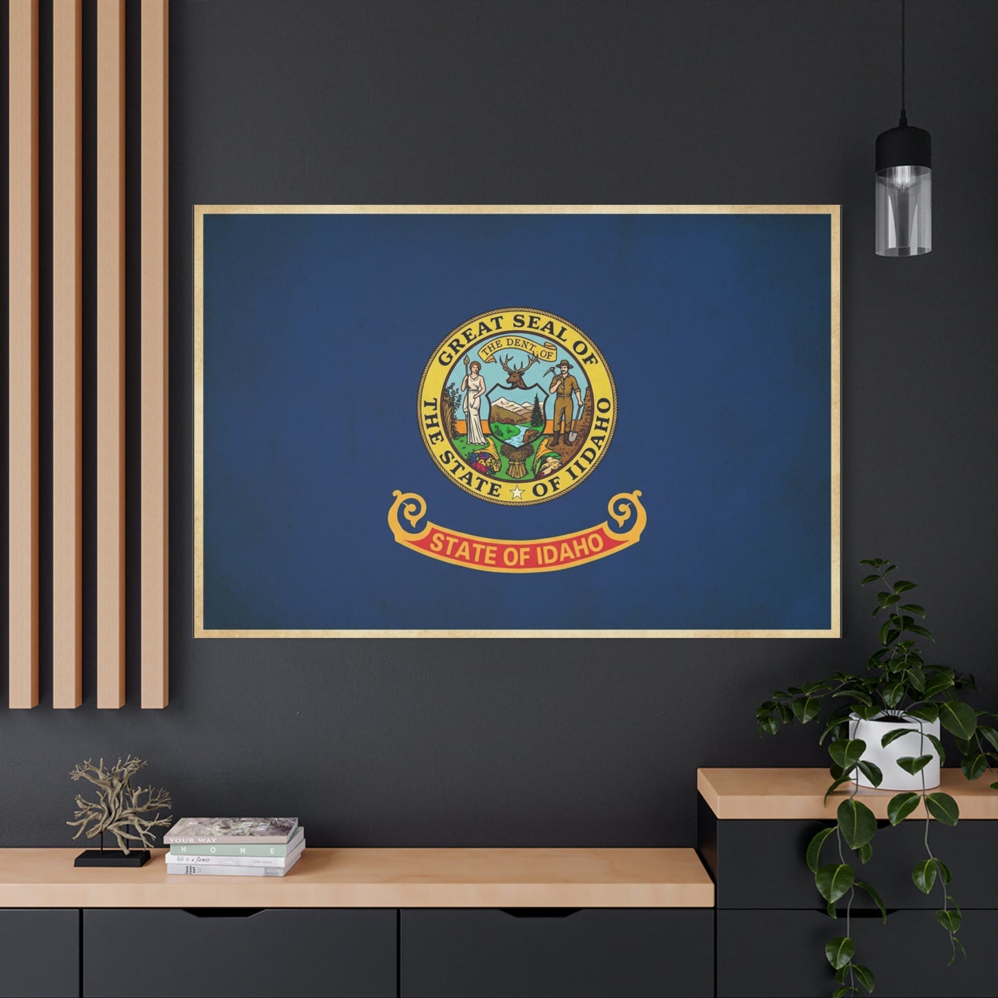 "Great Seal Of The State Of Idaho" Idaho Flag Canvas Wall Art - Blue State Pride Decor, Vintage Government Emblem Print - Traditional Patriotic Style - Living Room Office Wall Decor - Ready to Hang