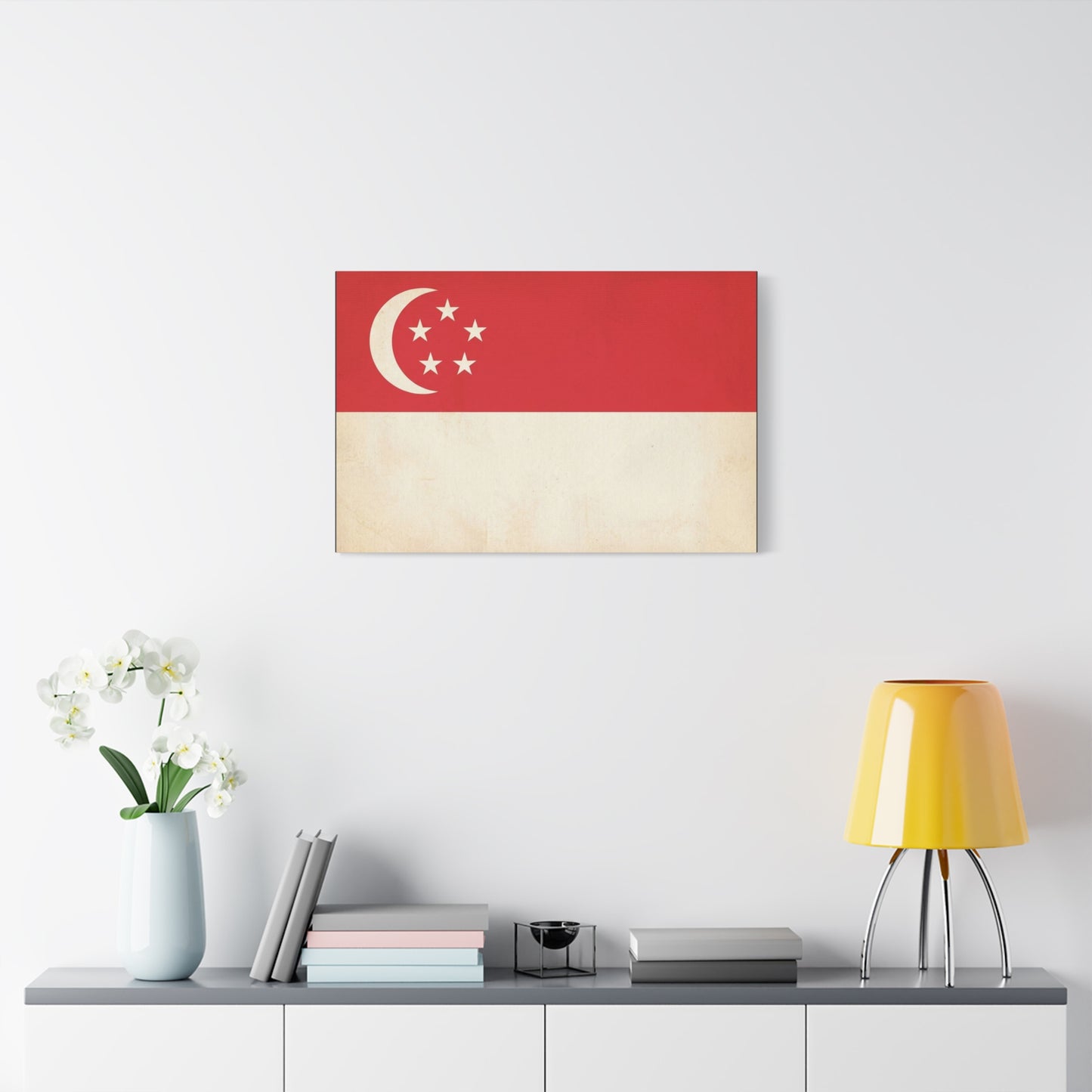 Singapore Flag Canvas Wall Art - Vintage Crescent And Five Stars National Print - Red And White Heritage Decor - Living Room Wall Decor, Office Art - Bedroom Home Decoration - Bedroom Home Decoration