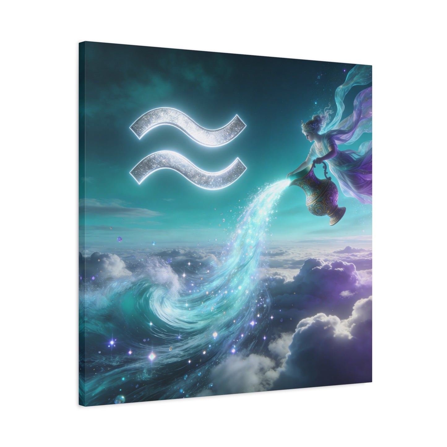 Aquarius Zodiac Canvas Wall Art - Celestial Water Bearer Fantasy Illustration, Matte Canvas Print - Mystical Blue Purple Decor, Bedroom Home Decoration, Office Wall Art - Bedroom Home Decoration