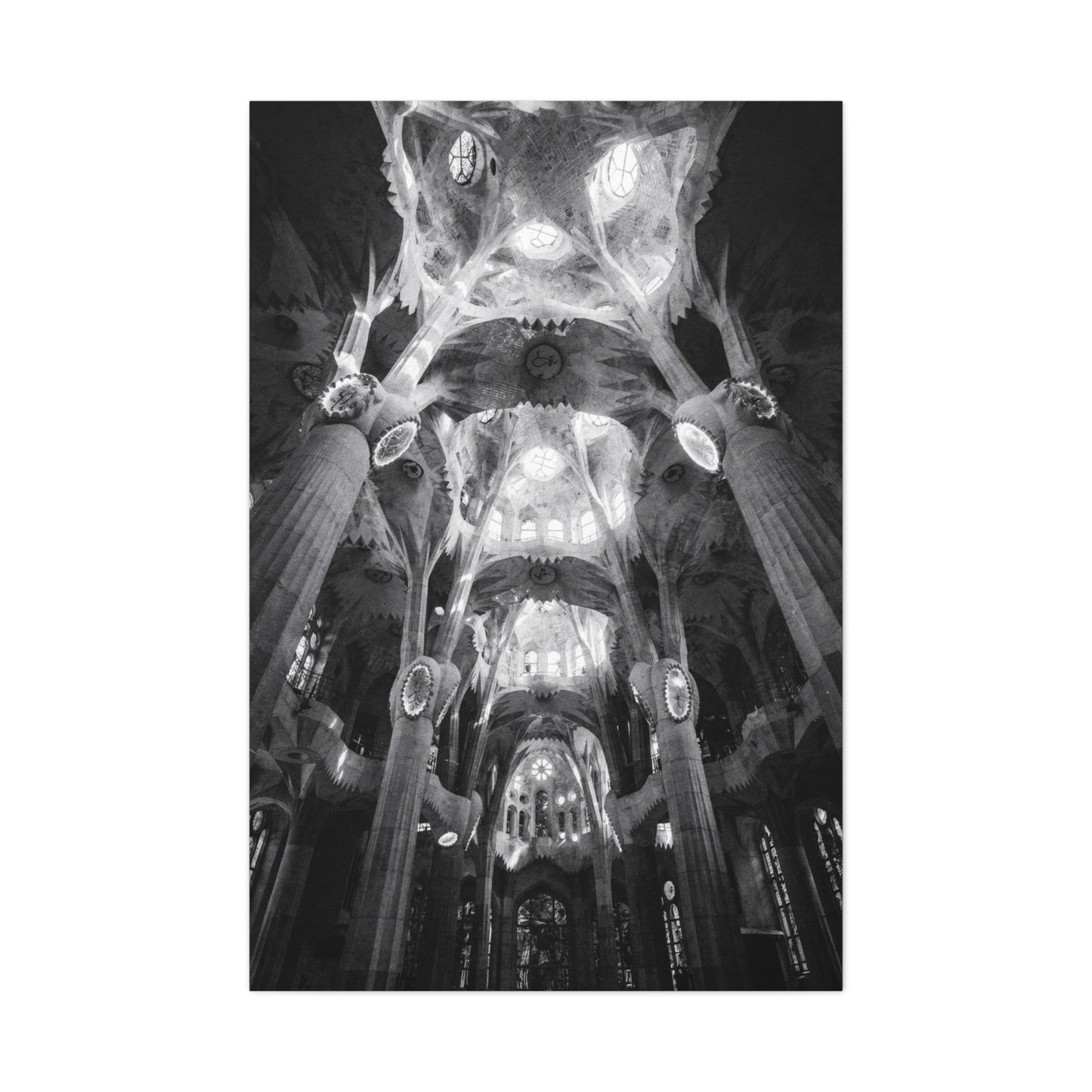 Sagrada Familia Cathedral Interior Canvas Wall Art - Black And White Architectural Art Print - Gothic Modern Sacred Ceiling View - Living Room Wall Decor Office Accent - Modern Farmhouse Style