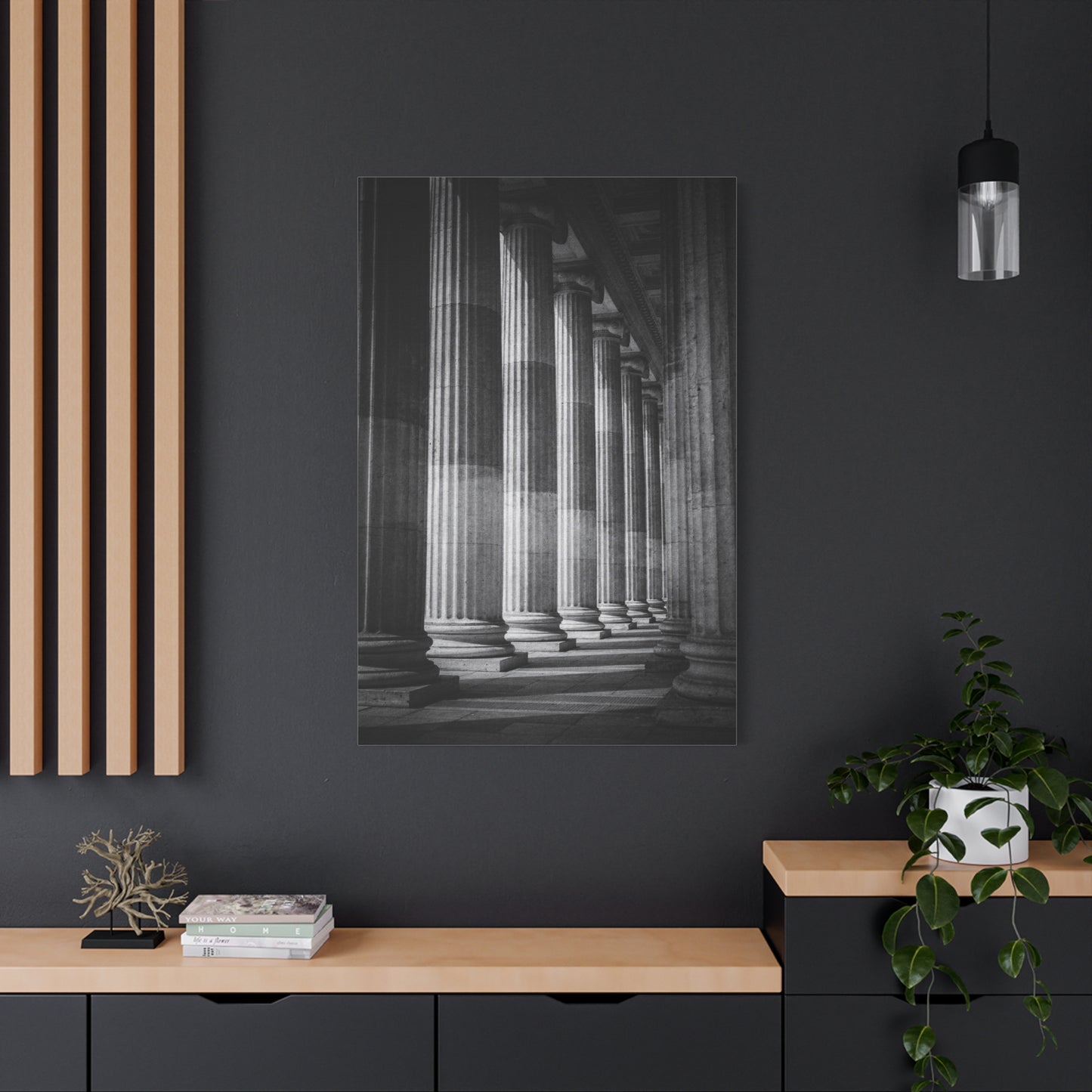 Black And White Classical Columns Canvas Wall Art - Architectural Art Print, Monochrome Stone Colonnade, Contemporary Minimalist Style - Office Wall Decor, Lobby Accent - Reception Area Decor