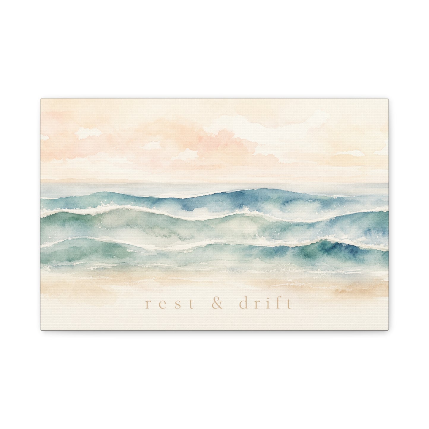 "Rest & Drift" Coastal Ocean Waves Canvas Wall Art - Watercolor Seascape Beach Decor - Serene Pastel Blue And Peach - Bedroom Home Decoration, Living Room Accent, Jellyfish Room Decor - Ready to Hang