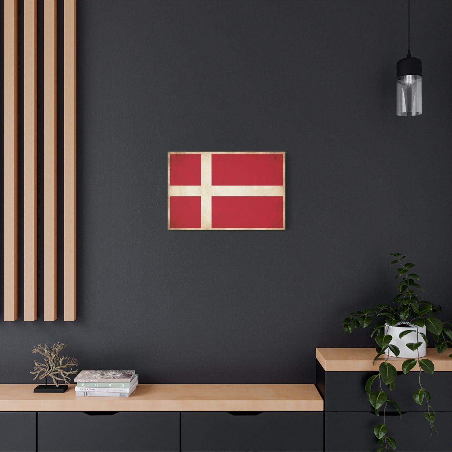 Denmark Flag Canvas Wall Art - Danish Flag Print, Vintage Nordic Decor - Minimalist Red And White Artwork - Living Room Wall Decor, Office Accent - Bedroom Home Decoration - Bedroom Home Decoration