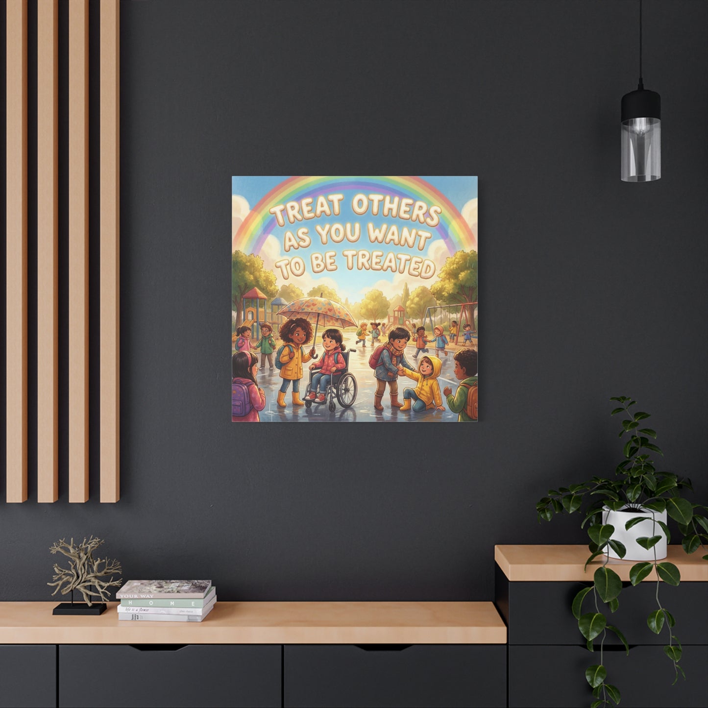 Kindness Quote Canvas Wall Art - Rainbow Playground Children Illustration Print - Inclusive Classroom Decor, Kids Room Wall Hanging, School Counselor Office Poster, Bohemian Nursery Accent