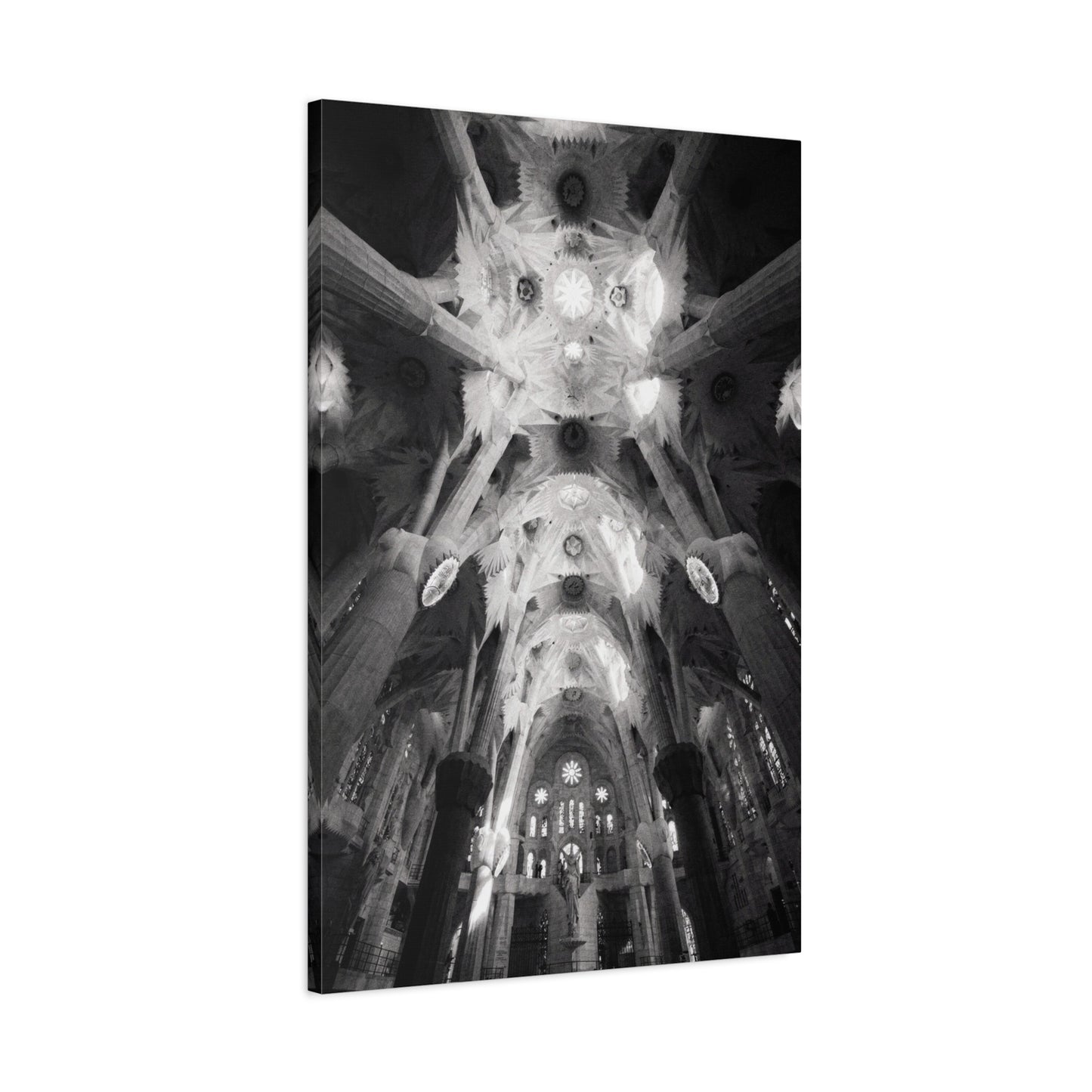 Sagrada Familia Cathedral Interior Canvas Wall Art - Black And White Architectural Art Print, Gothic Ceiling Columns, Contemporary Wall Decor For Living Room Office - Bedroom Home Decoration