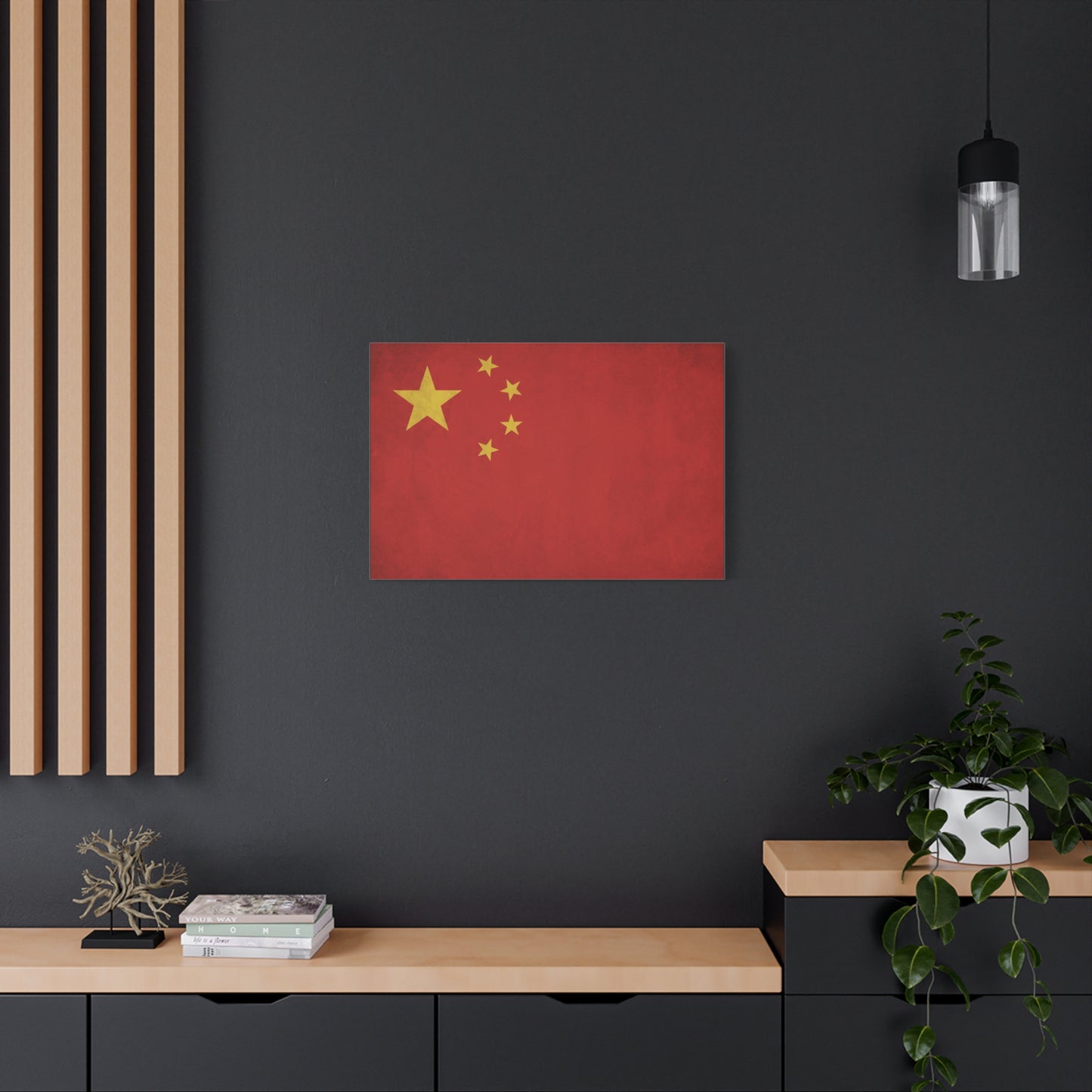 China Flag Canvas Wall Art - Red And Yellow Five Star National Banner Print - Vintage Patriotic Style, Living Room Wall Decor, Bedroom Home Decoration, Office Art Accent - Bedroom Home Decoration