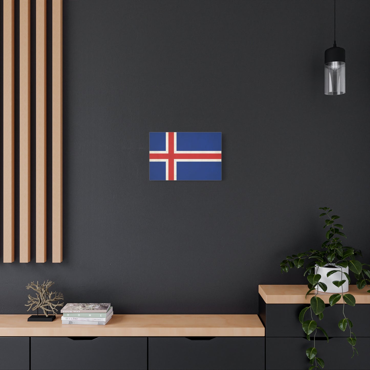 Iceland Flag Canvas Wall Art - Nordic National Banner Print, Blue Red White Cross Design - Vintage Style, Patriotic Wall Decor - Living Room Home Decoration, Office Art - Bedroom Home Decoration