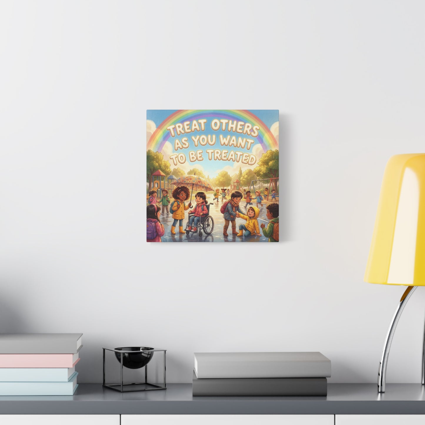 Kindness Quote Canvas Wall Art - Rainbow Playground Children Illustration Print - Inclusive Classroom Decor, Kids Room Wall Hanging, School Counselor Office Poster, Bohemian Nursery Accent