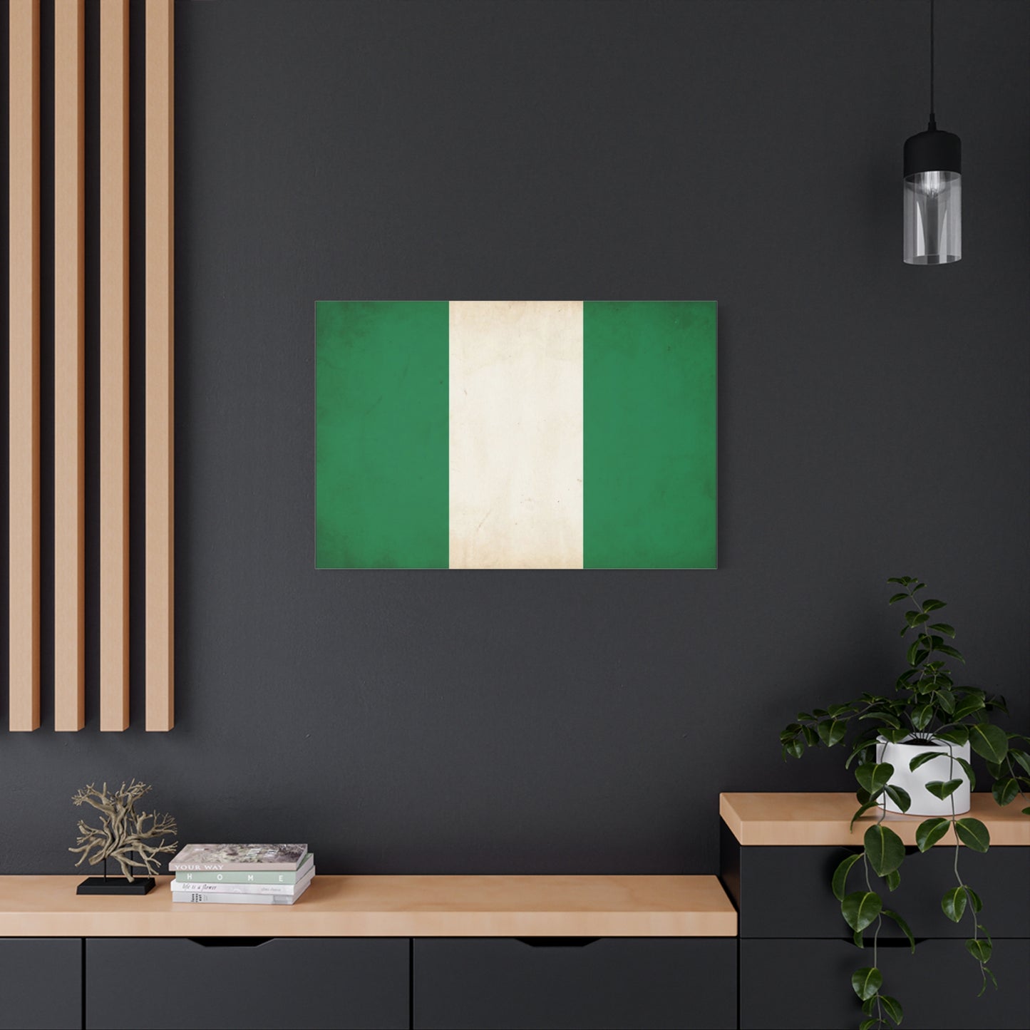 Nigeria Flag Canvas Wall Art - Vintage Green White Stripe National Print - Minimalist Patriotic Decor, Cotton Canvas Artwork, Living Room Wall Decor, Office Home Decoration - Bedroom Home Decoration